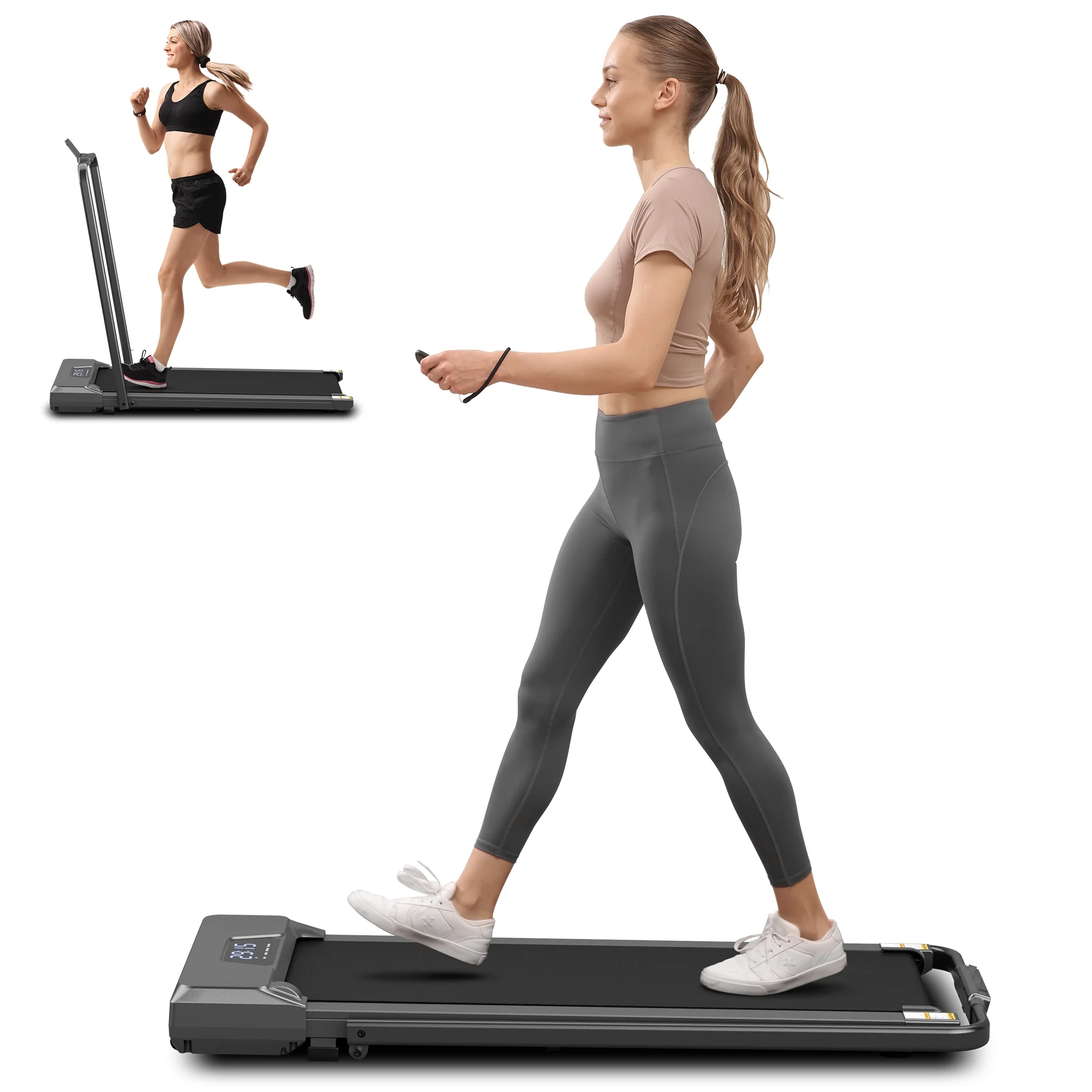 Treadmill 2 in 1 Walking Pad Treadmill Folding 7.5 MPH Running Under Desk Treadmill with Remote Control and LED Display for Home Office Use - Womvr