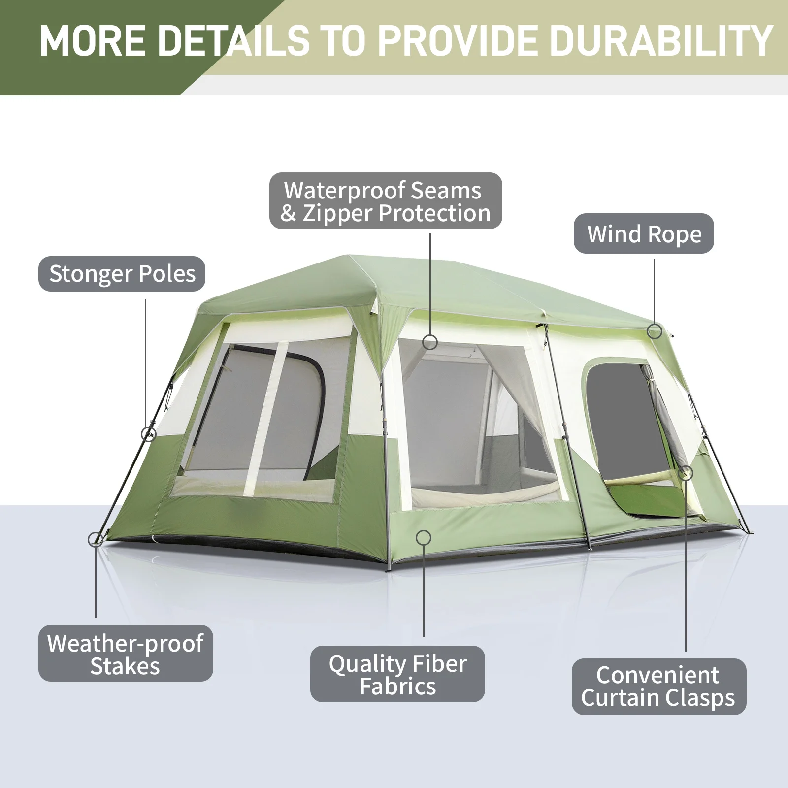 Zimtown Family Camping Tents 10 People Three Rooms Polyester Cloth Fiberglass Poles Dark Gray - Womvr