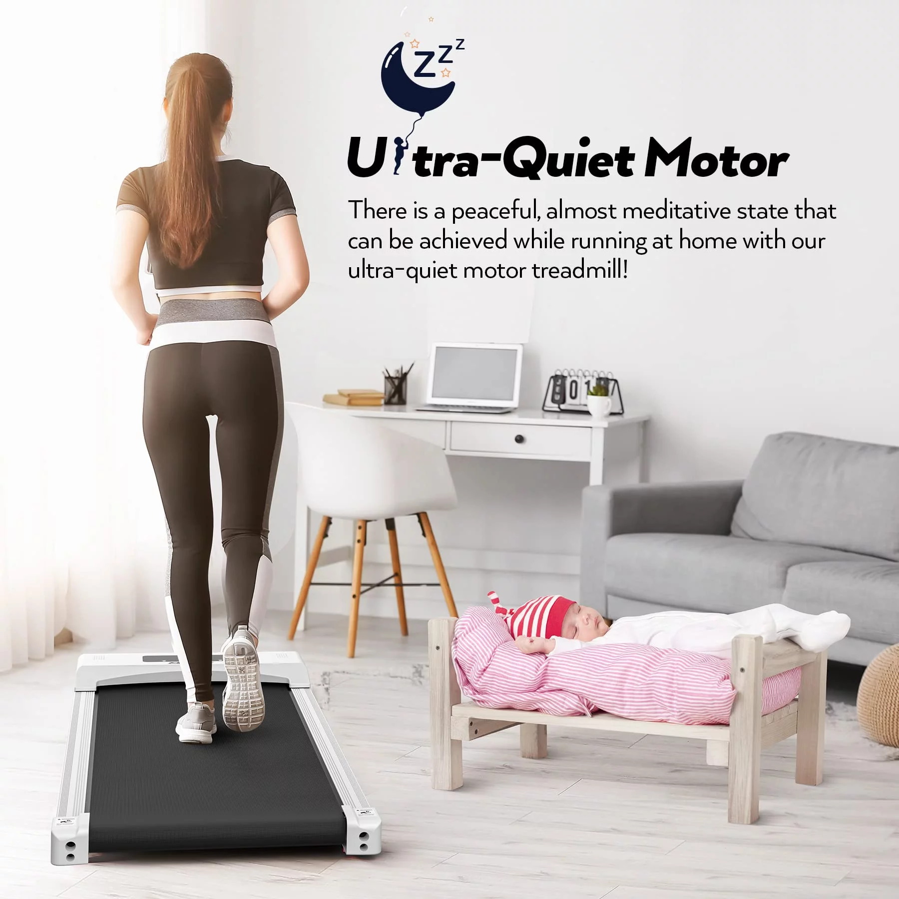 Under Desk Treadmill Portable with Remote Control, LED Dispaly Exercise Treadmill for Home, Walking Pad Electric Treadmills Quiet for Home Office, White - Womvr