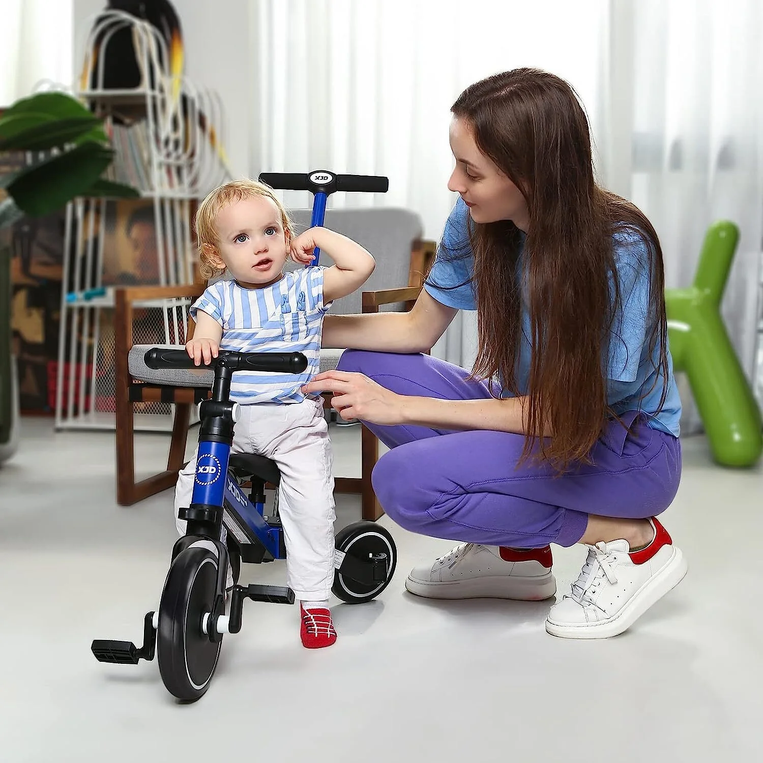 XJD 7 in 1 Toddler Tricycle with Push Handle,Toddler Bike for 1-3 Years Old Boy Girl, Toddler Push Tricycle, Baby Bike Balance Bike with Adjustable Seat Height and Removable Pedal - Womvr