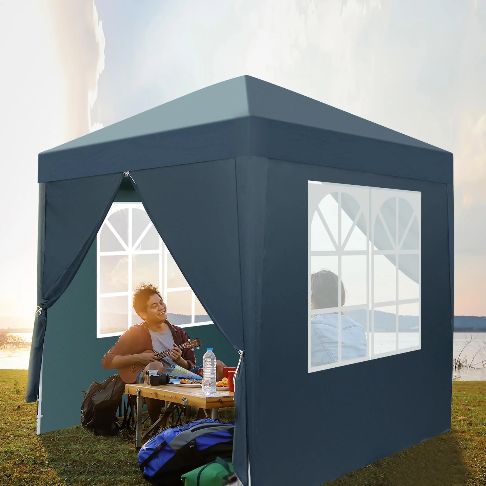 Zimtown 10ft x 10ft Base/8ft x 8ft Top Pop up Canopy Tent Instant Practical Waterproof Folding Tent with Carry Bag - Womvr