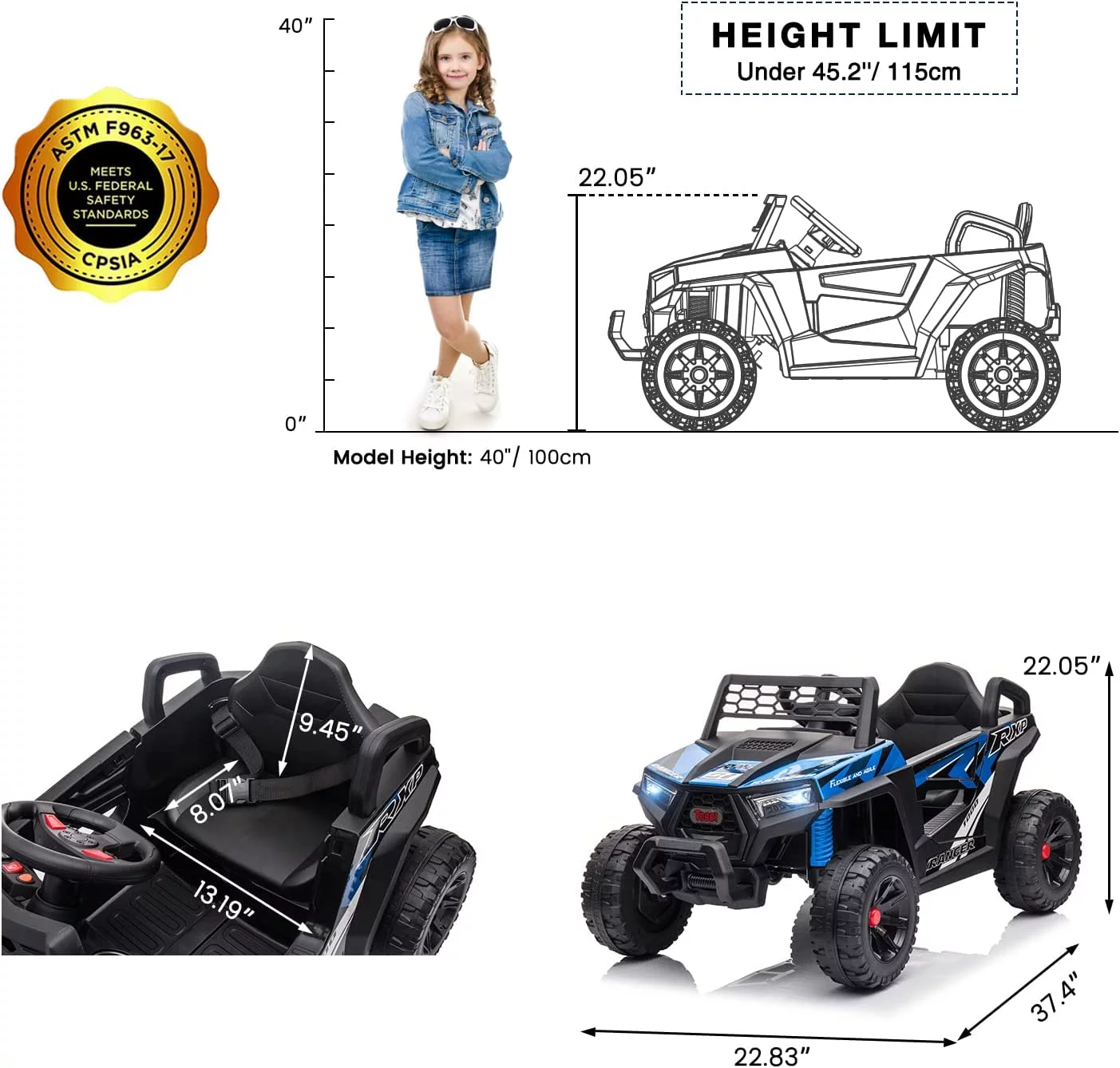 TOBBI 12V Kids Electric off-Road UTV Truck Car Battery Powered Ride on Toys for Girls with LED Headlights, Music, Horn - Womvr