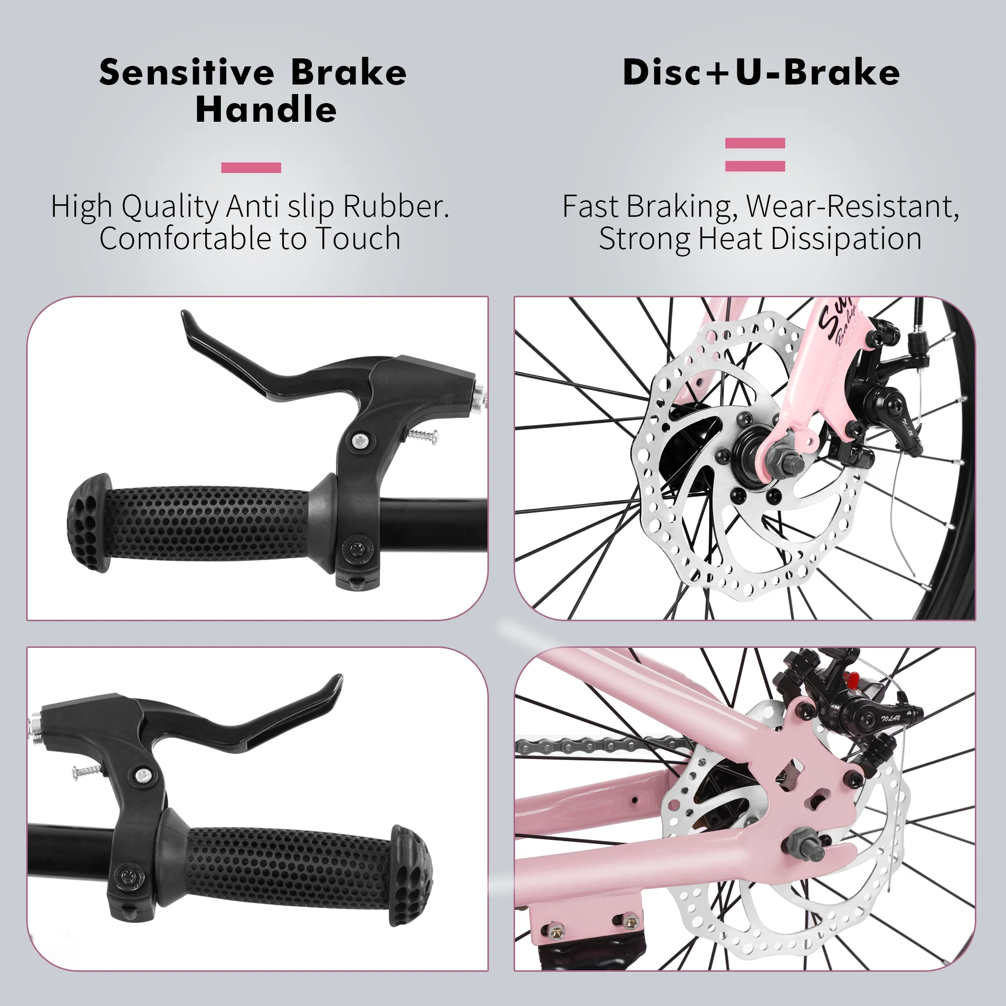 FIXTECH 20 Inch Children's Bicycle with Double Disc Brake for Boys Girls Age 5-12 Years, Pink - Womvr