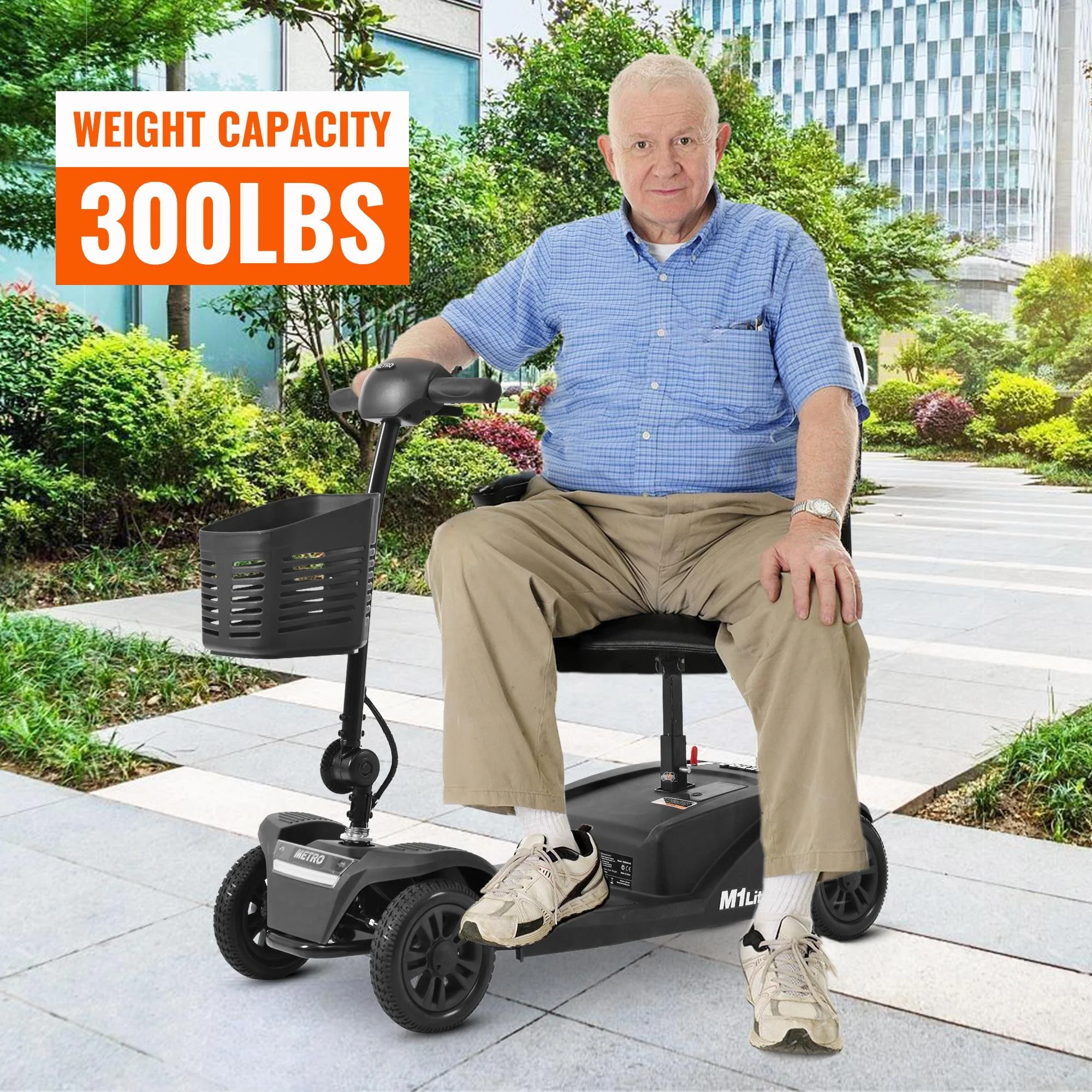 Segmart Mobility Scooter for Seniors, Heavy Duty 4-Wheel Mobile Device with Front & Rear Light, 300lbs, Black - Womvr