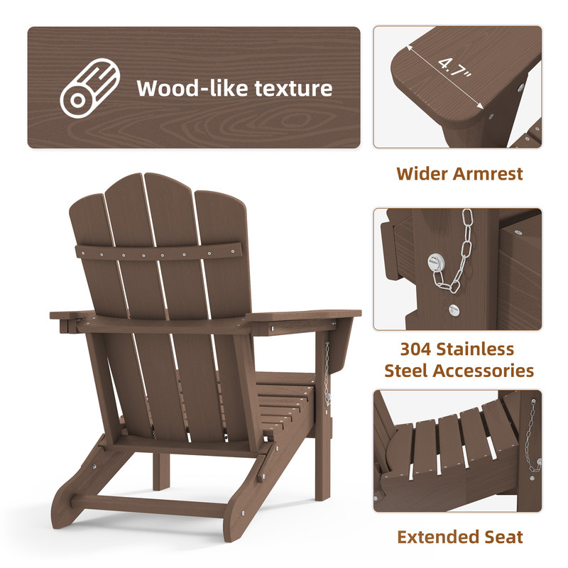 Outdoor Patio Folding HDPE Resin Adirondack Chair, Red - Womvr