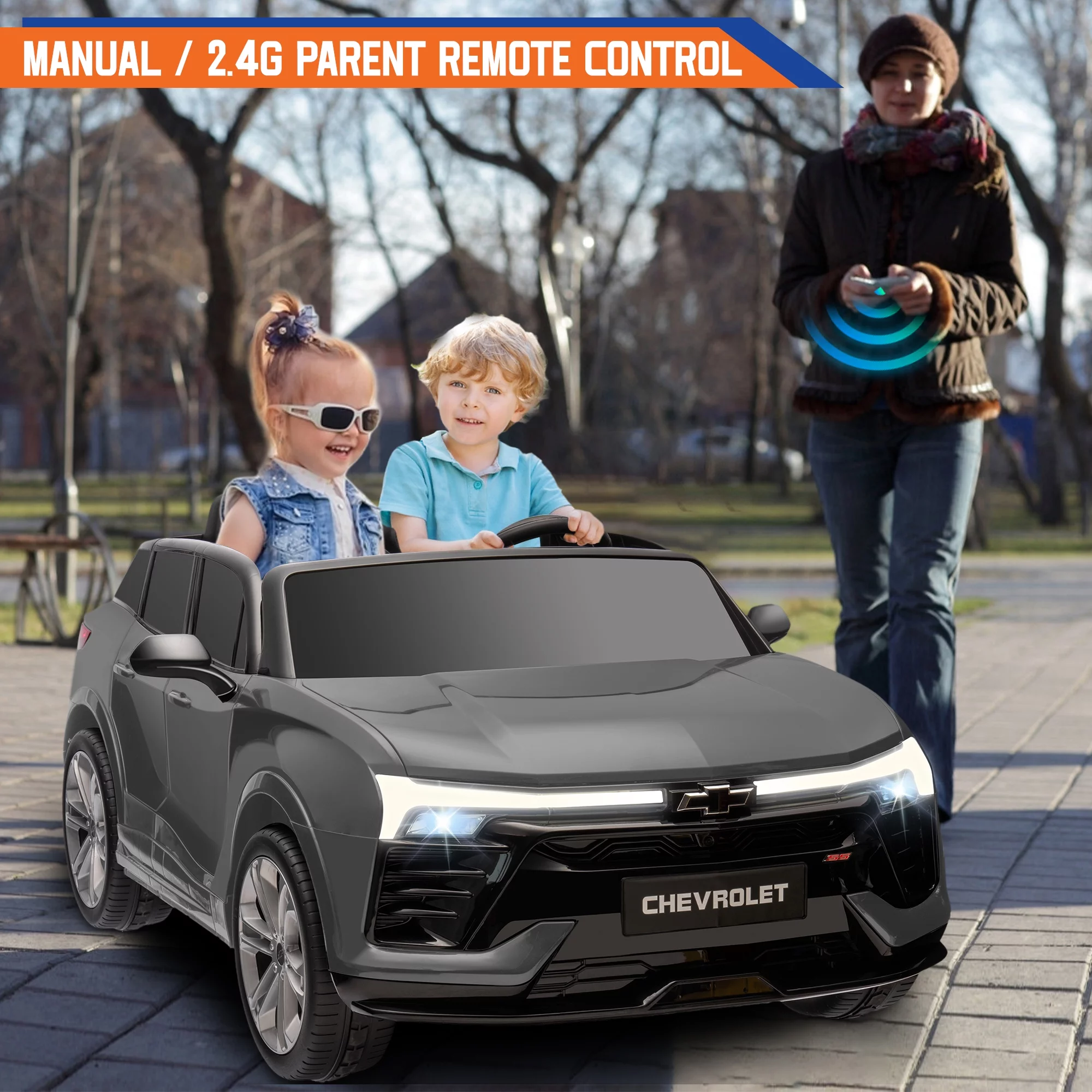 24V Kids Ride on Car, Licensed Chevrolet Blazer EV SS 2 Seater Ride on Toy Truck with Remote, Electric Cars for Kids Boys Girls, LED Lights,MP3 Music, Bluetooth Black - Womvr