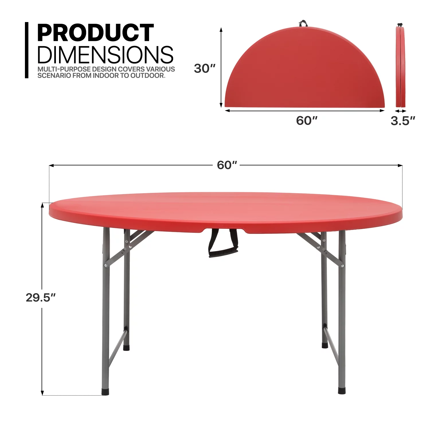 MoNiBloom 5 foot Round Bi-Fold Plastic Table, Metal Frame Indoor Outdoor 60 Inch Foldable Desk for Kitchen Party Wedding, Grey - Womvr