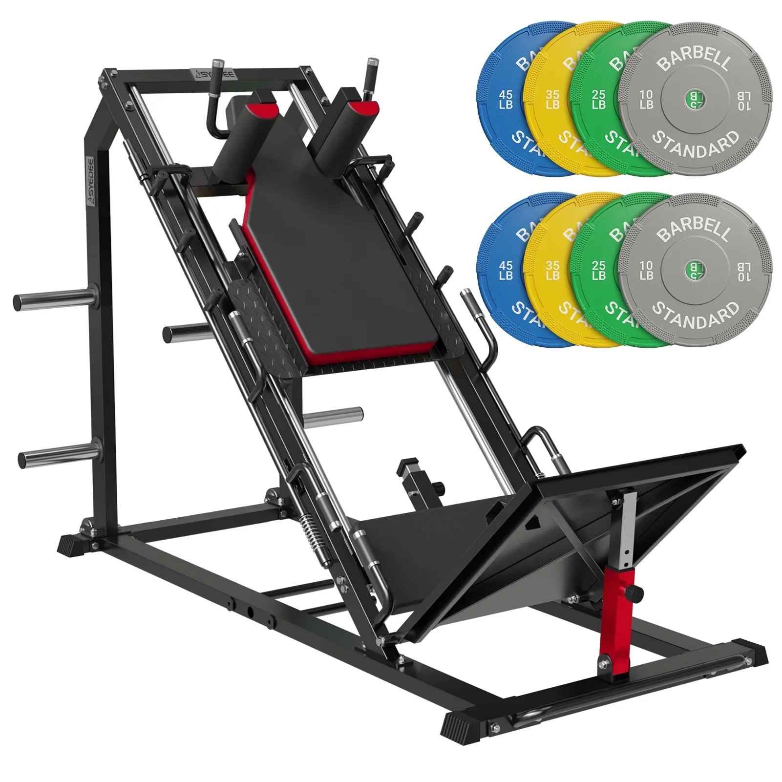 syedee Leg Press Hack Squat Machine, Leg Exercise Machine with Linear Bearing, Lower Body Special with Weight Storage for Quads, Hamstring, Glutes, Calves, Heavy Duty Home Gym Leg Day Equipment(Red) - Womvr