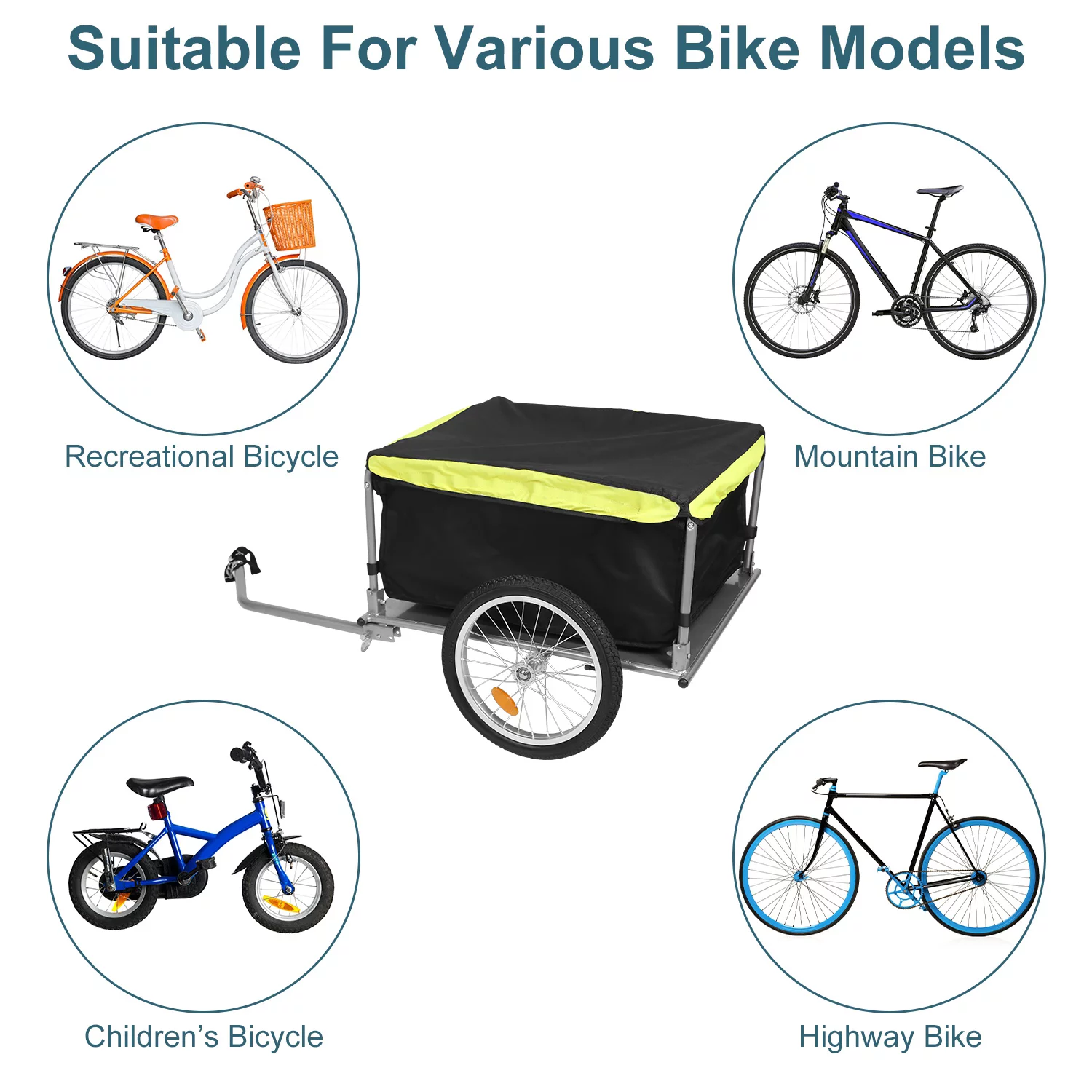 176lbs Bike Cargo Wagon Trailer iMounTEK Foldable Large Bicycle Trailer with Removable Lid Waterproof for Carrying Stuff Plants Tools Black - Womvr