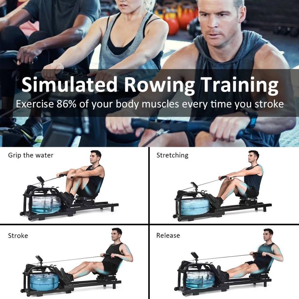 FITPHER Water Resistance Rowing Machine Resistance Metal Dual-Track Healthy Indoor Gym Equipment for Fitness (Irony) - Womvr