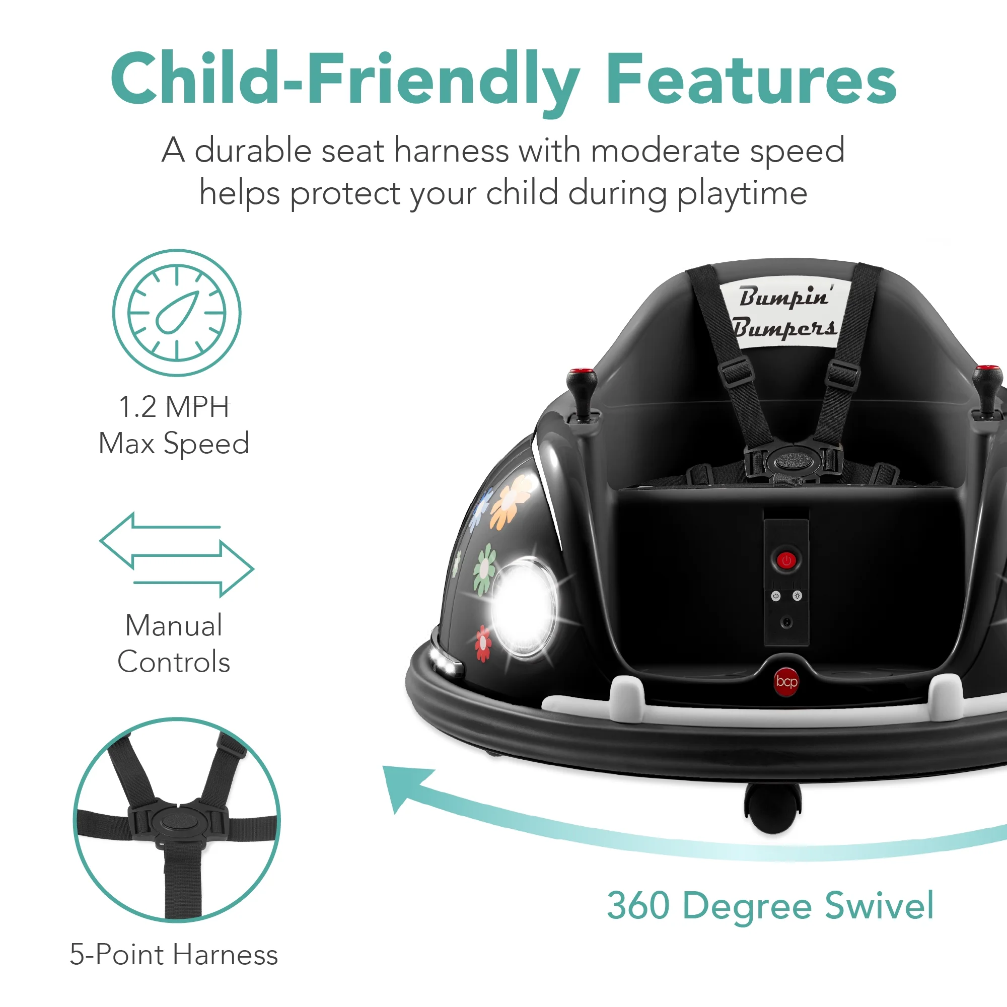 Best Choice Products 6V Kids Ride On Bumper Car Toy w/ Remote Control, Harness, Lights, 360 Degree Spin - Pink - Womvr