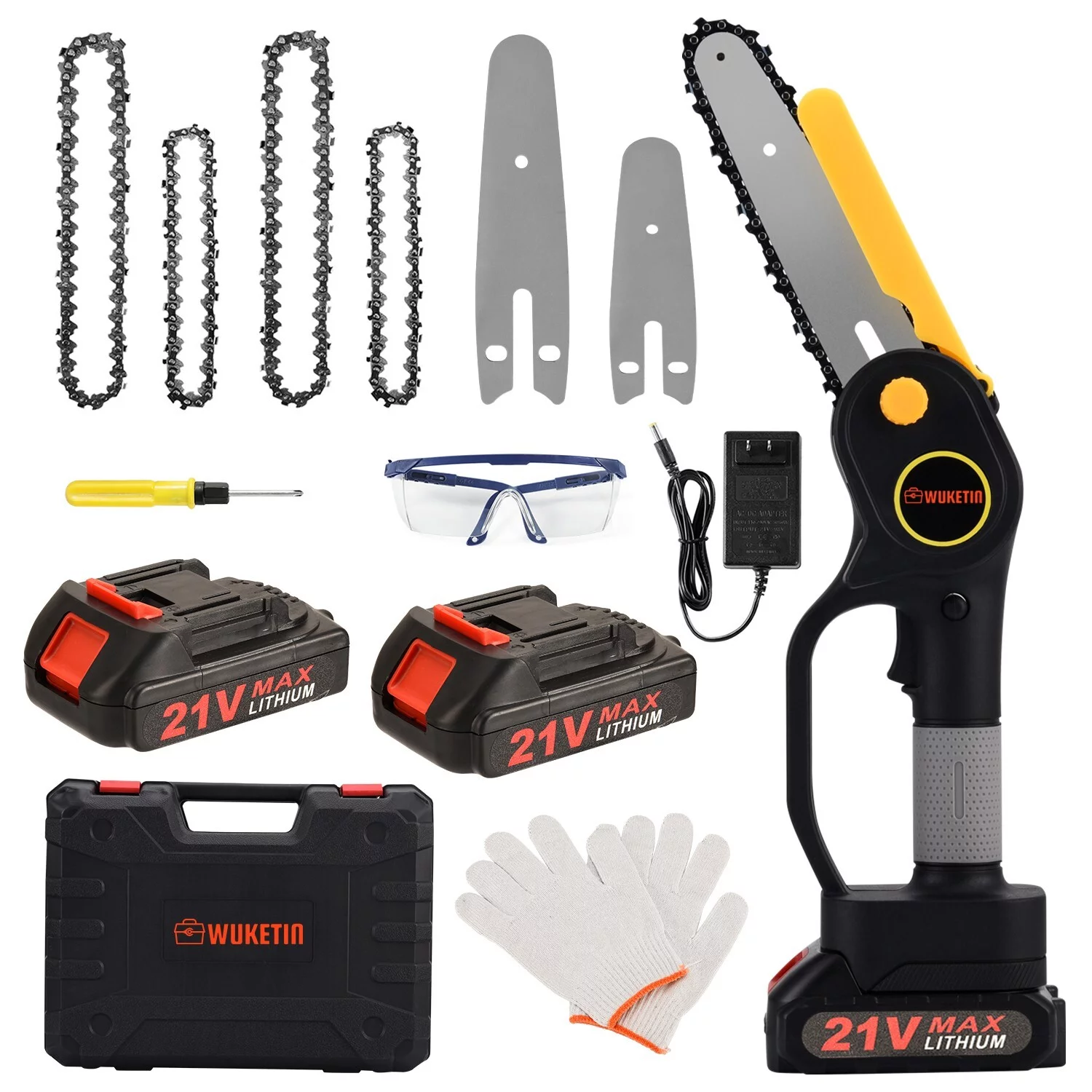 Cordless Mini Chainsaw 4 Inch 6 Inch,Electric Chainsaw with 2Pcs Rechargeable Battery 21V, Security Lock Design for Tree Trimming Yard Tools(4-6 inch) - Womvr