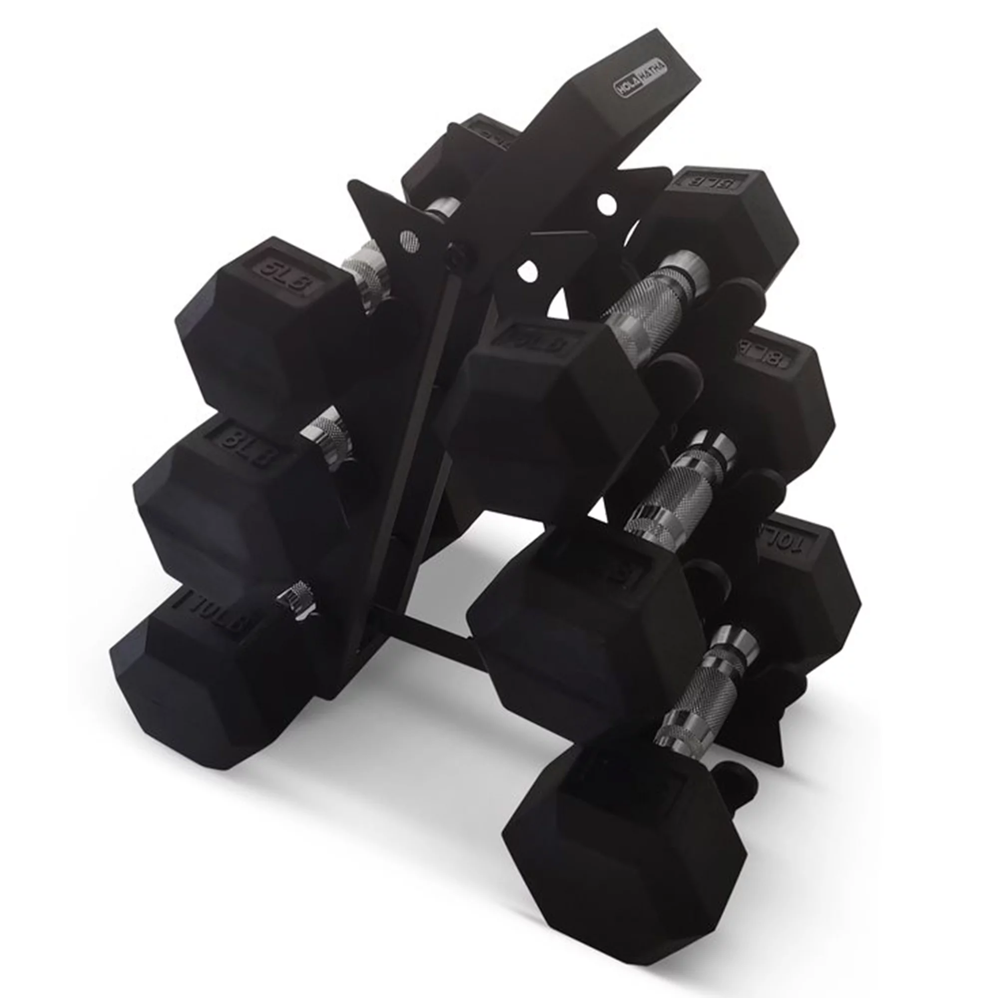 HolaHatha 5, 10, 15, 20 and 25 Pound Hexagonal Dumbbell Weight Set w/Rack - Womvr
