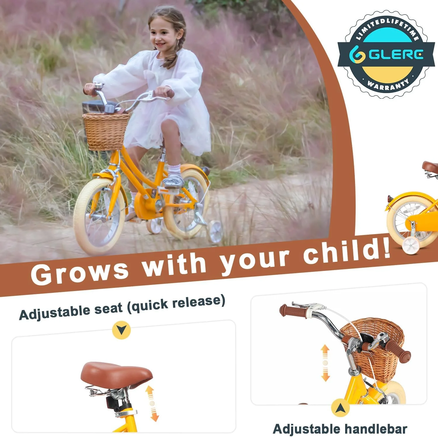 Glerc Little Molly 14 inch Kids Girls Bike for 3-5 Years Old Little Child,Yellow - Womvr