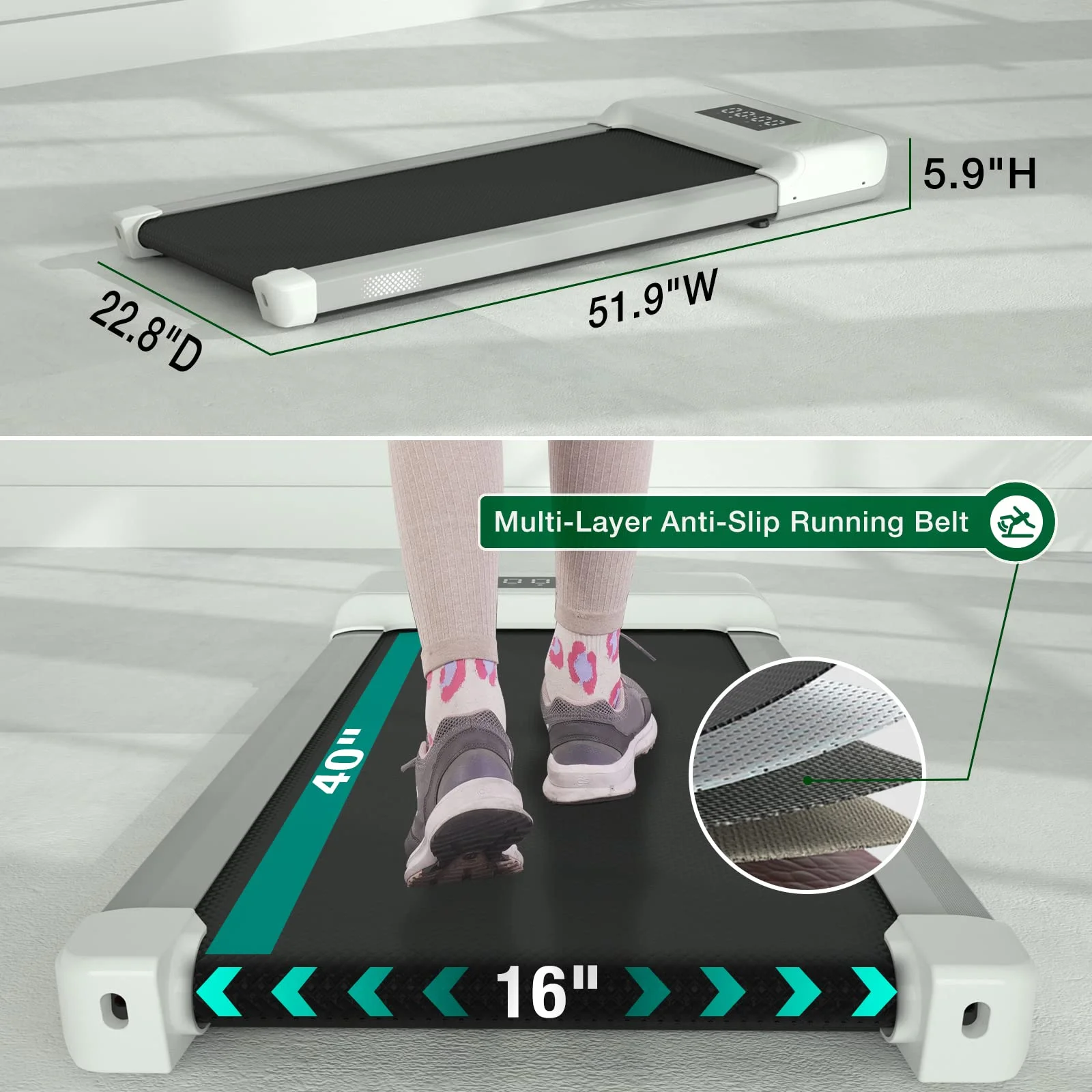 SSPHPPLIE Walking Pad 300lb, 40*16 Walking Area Under Desk Treadmillwith Remote Control ,2 in 1 Portable Walking Pad Treadmill for Home/Office/Exercise(White) - Womvr