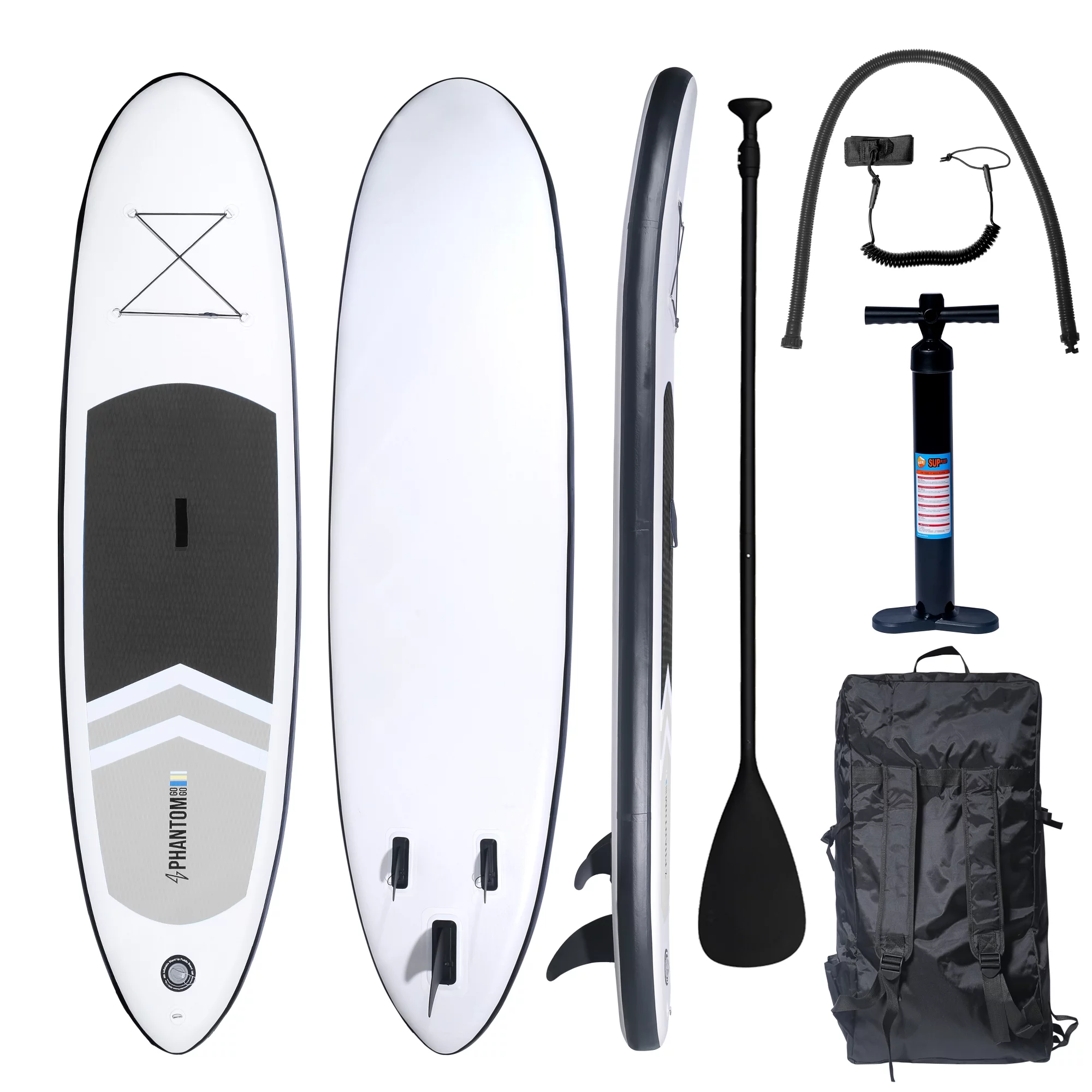 Inflatable Stand Up Paddle Board Premium SUP Accessories & Backpack, Surf Control, Non-Slip Deck, Leash, Paddle and Pump, Youth & Adult Standing Boat (Black/Grey) - Womvr
