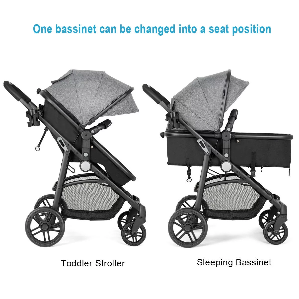 Costway Foldable Baby Stroller 2 in1 Newborn Infant Travel Buggy Pushchair Black - Womvr