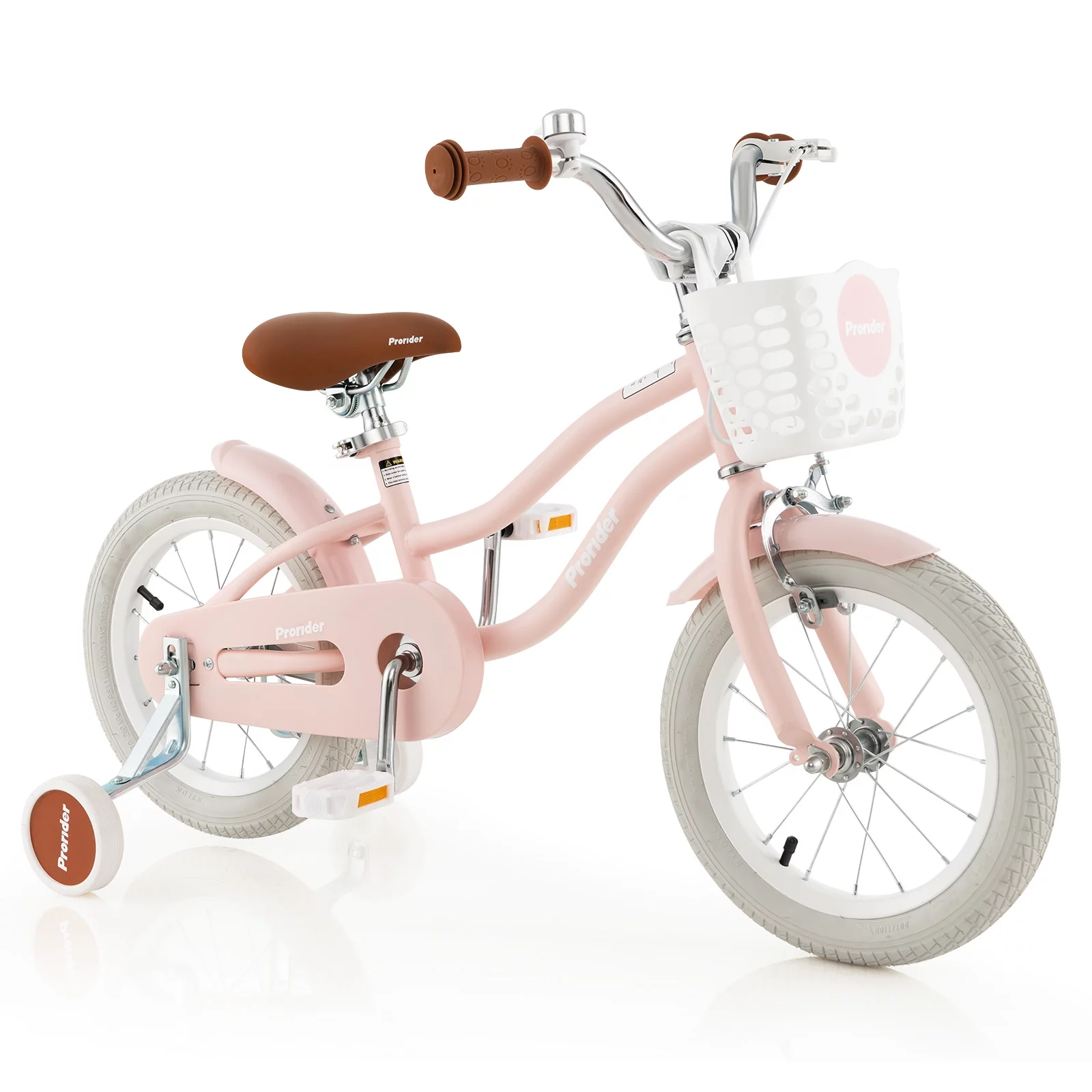 Costway 14'' Kid's Bike with Removable Training Wheels & Basket for 3-5 Years Old Pink - Womvr