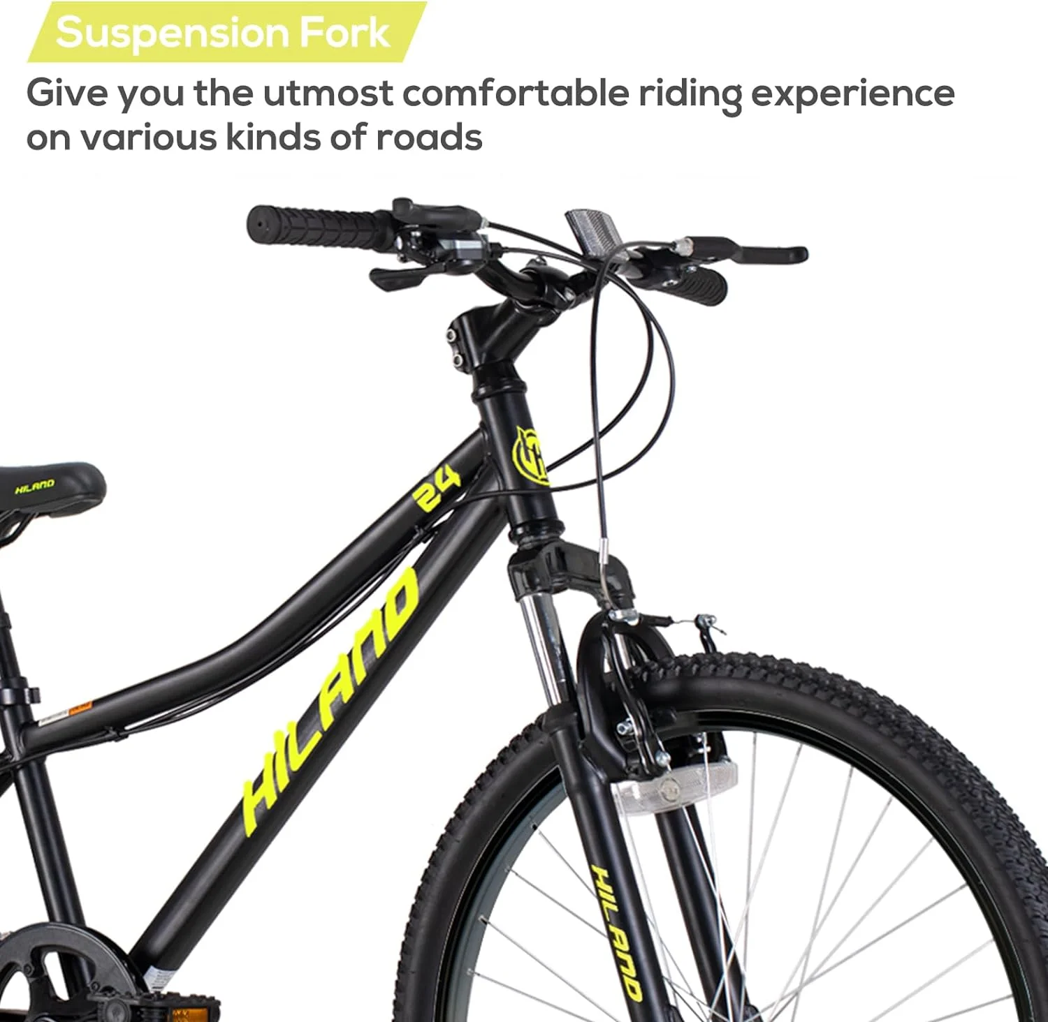 Hiland 24 inch Mountain Bike Shimano 7 Speeds for Teenager with Suspension Fork, Mint Pink - Womvr