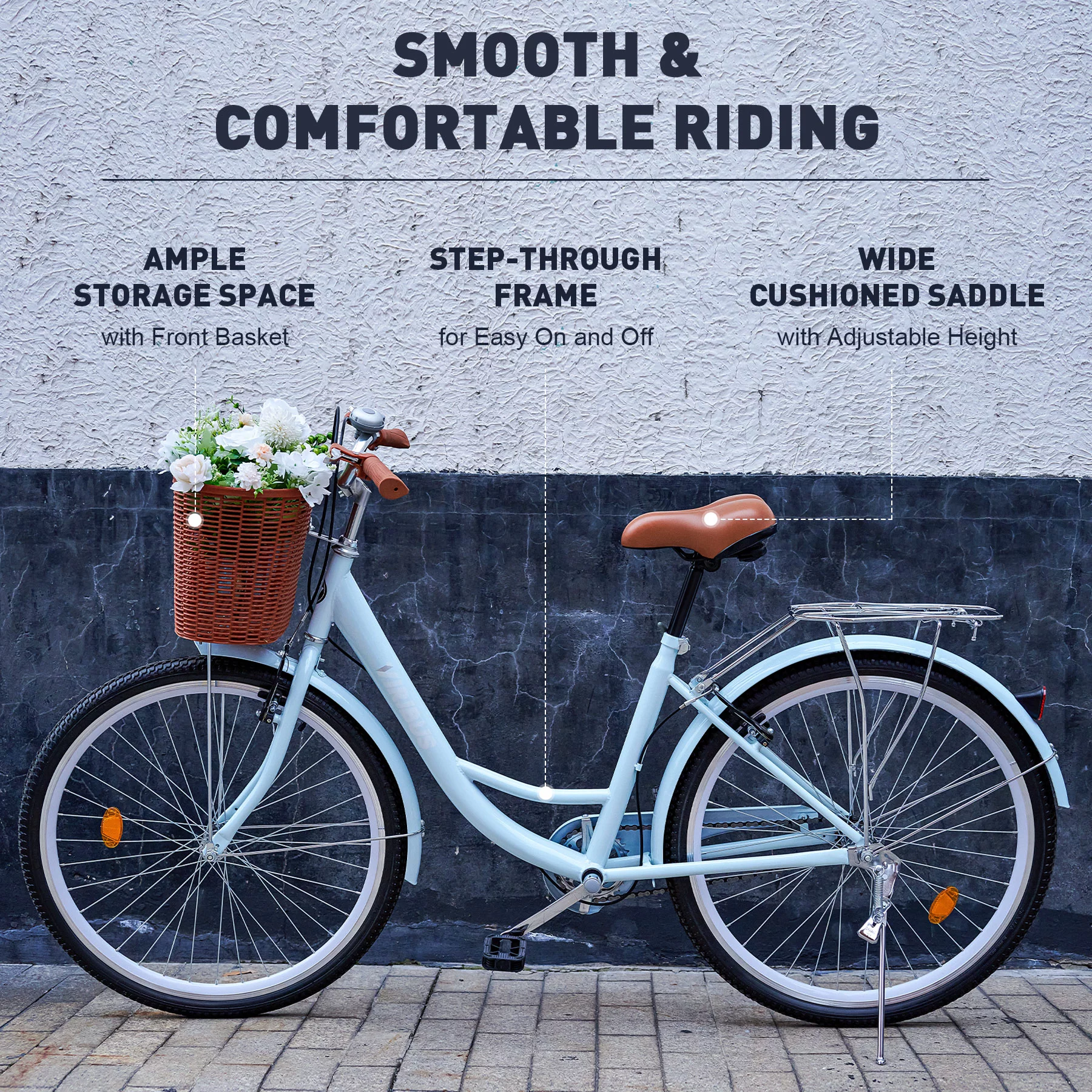 Viribus Women's Comfort Bike 26 Inch Beach & City Cruiser Bicycle with Basket Rack Mint - Womvr