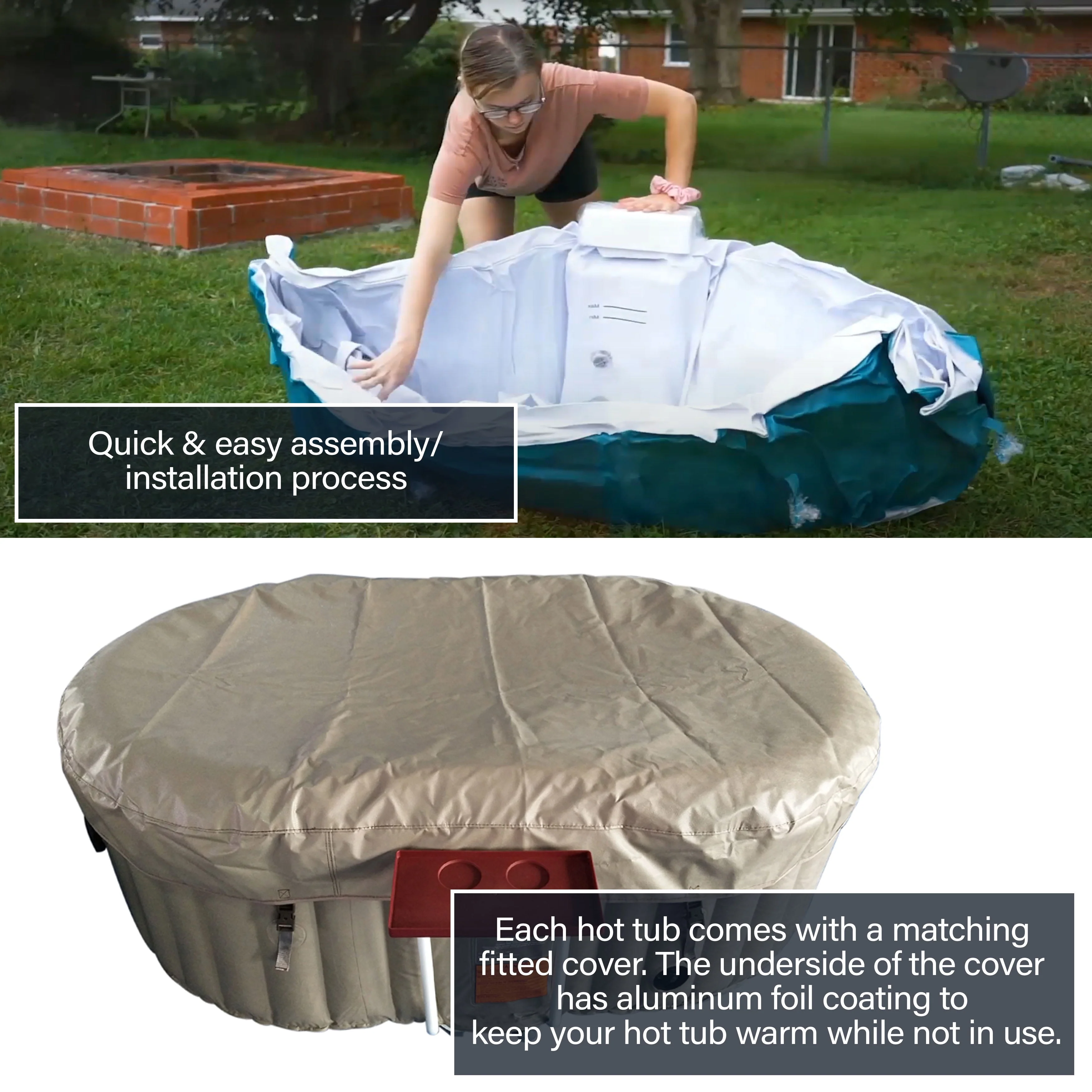 ALEKO 145 Gallon 2 Person Brown Oval Inflatable Jetted Hot Tub with Cover - Womvr