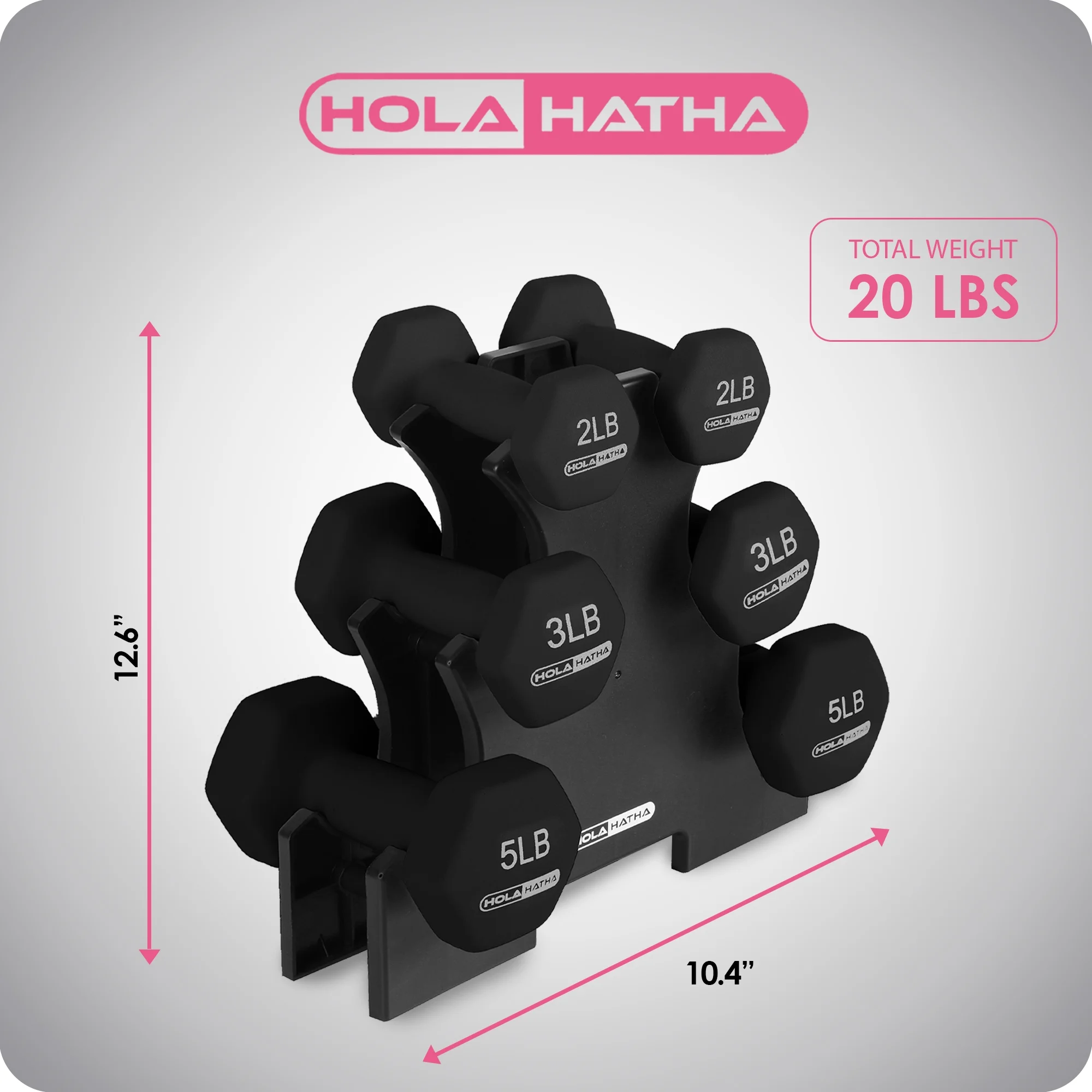 HolaHatha 2, 3, and 5 Pound Neoprene Dumbbell Free Weight Set with Rack - Womvr