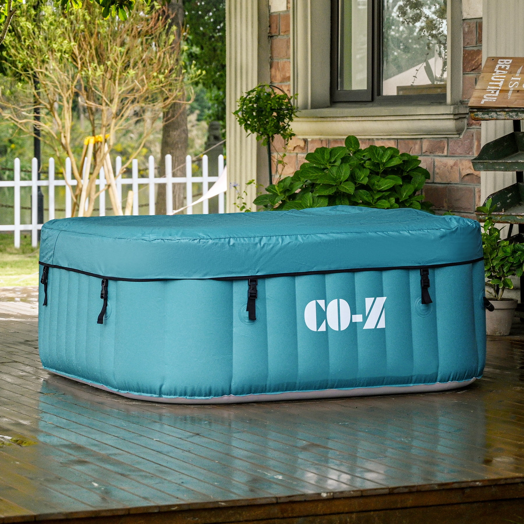 CO-Z 4-6 Person 7' Blow-Up Hot Tub with 130 Air Jets Cover Electric Pump Portable Pool, Gray - Womvr