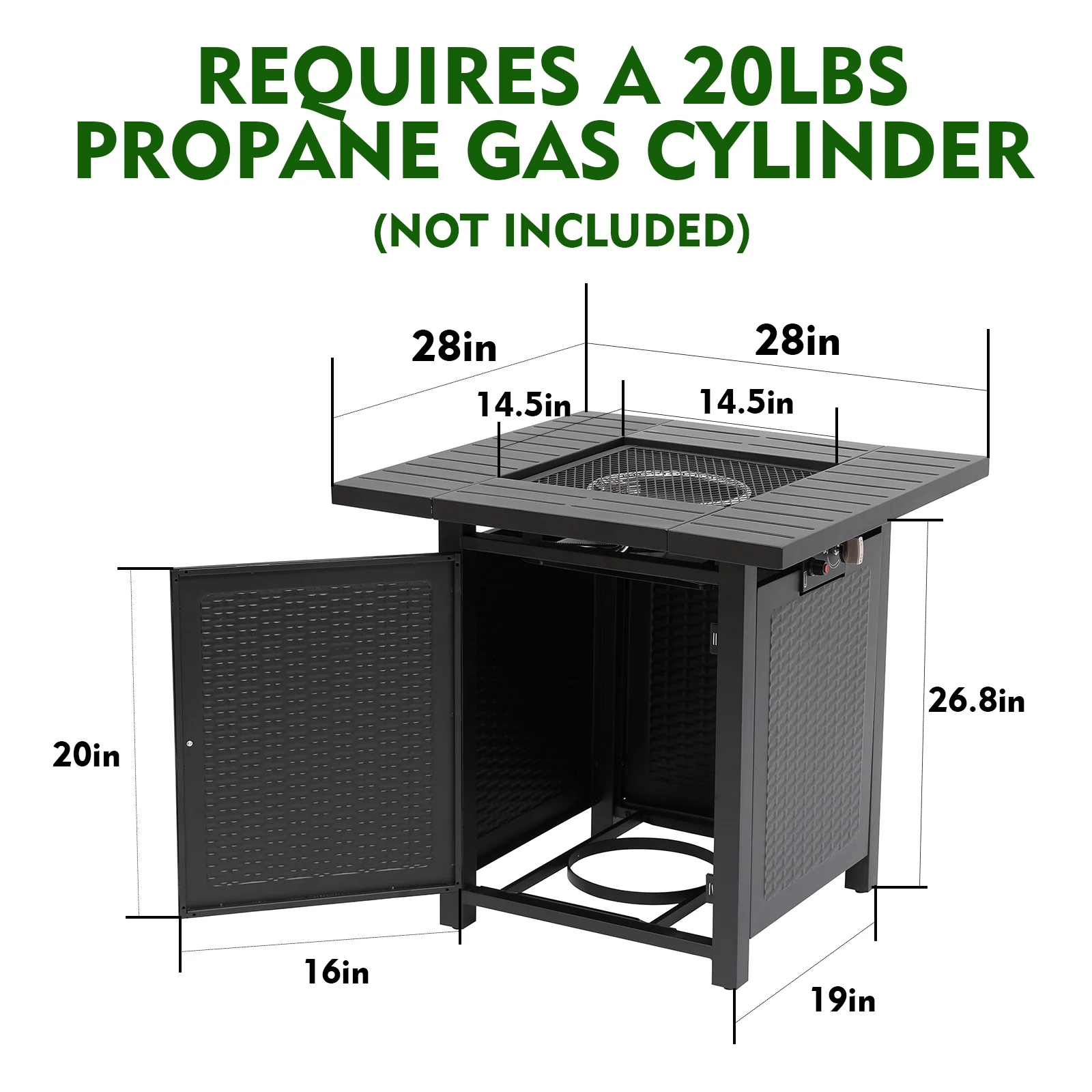 Vebreda Propane Fire Pit 28 inch Outdoor Gas Fire Table, 50,000 BTU, Black - Womvr