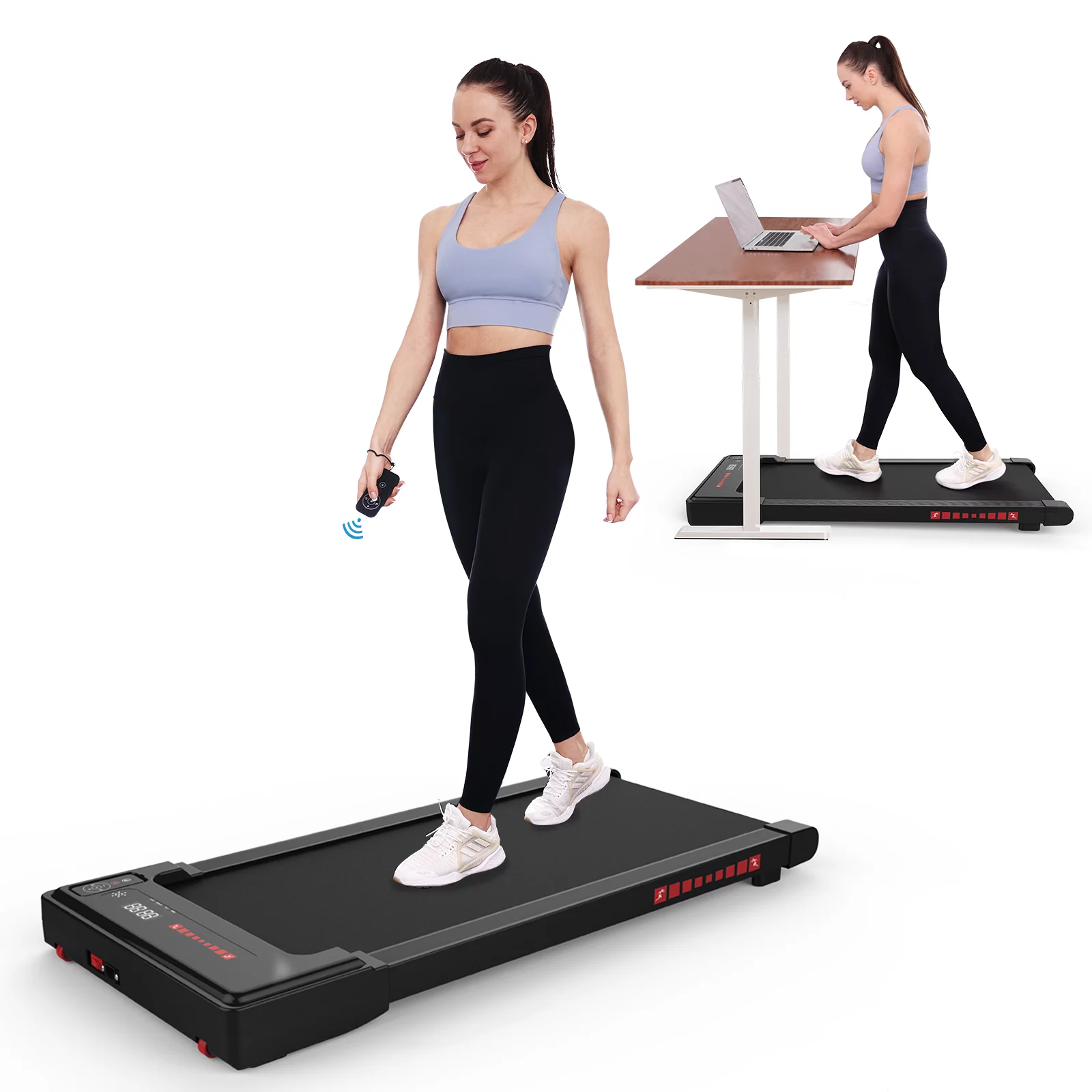 OBENSKY Walking Pad Treadmill Under Desk, White 2.25HP Portable Mini Treadmill w/ Remote Control - Womvr
