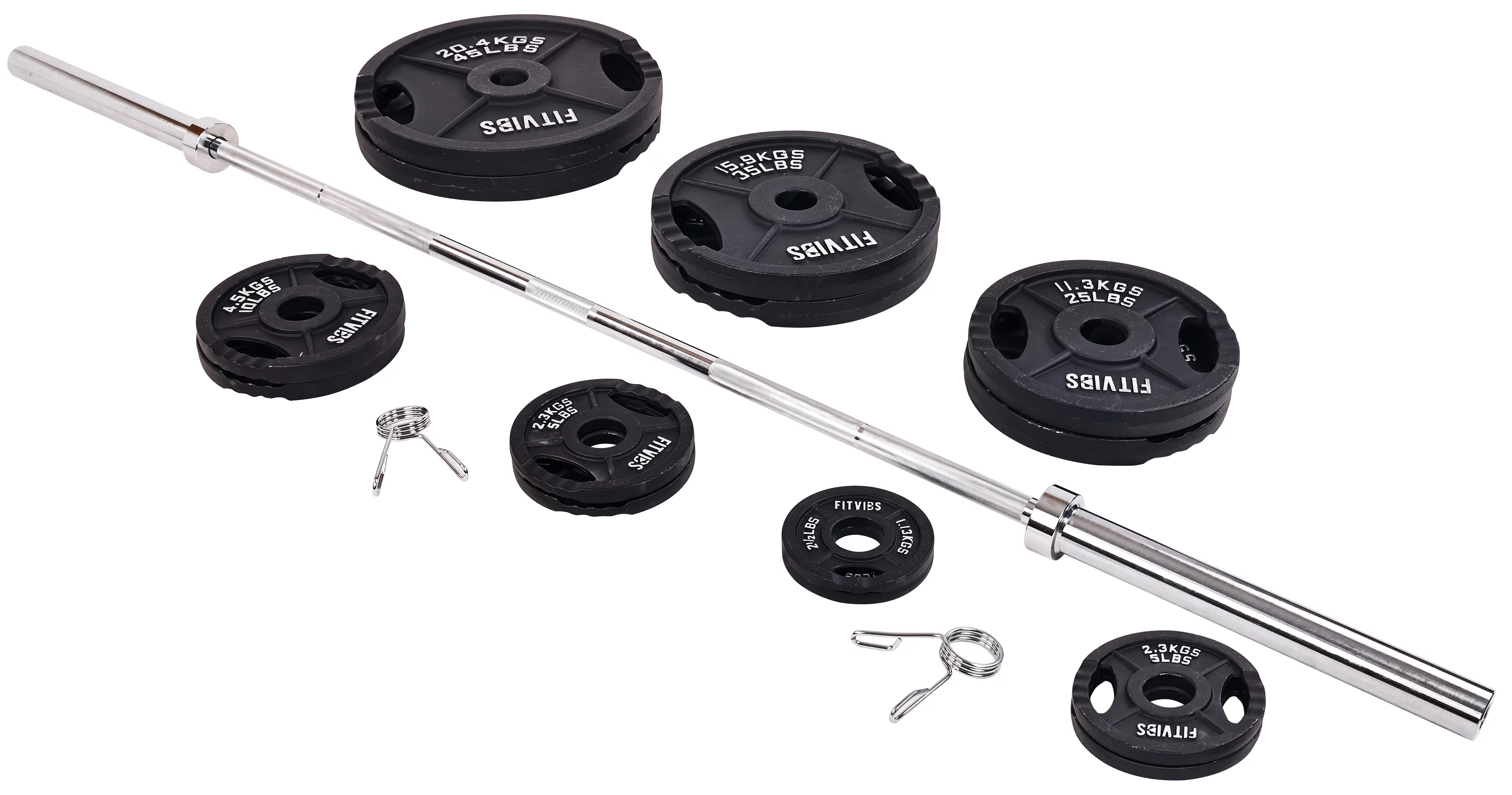 BalanceFrom Cast Iron Olympic Weight Including 7FT Olympic Barbell and Clips, 300-Pound Set (255 Pounds Plates + 45 Pounds Barbell), Multiple Packages - Womvr