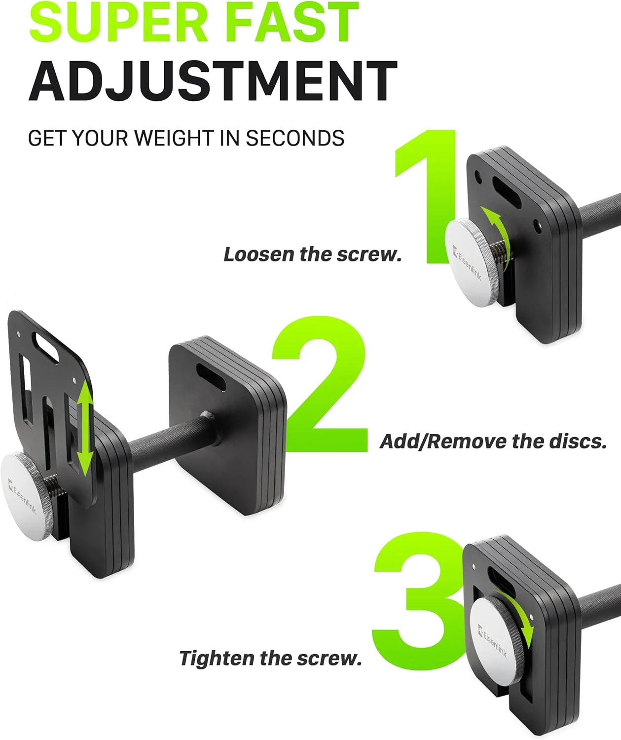 Eisenlink Adjustable Dumbbells, 80lbs Pair, 5pound Increments, Quick-Lock Square Weight set for Home Gym Fitness (80lbx2) - Womvr