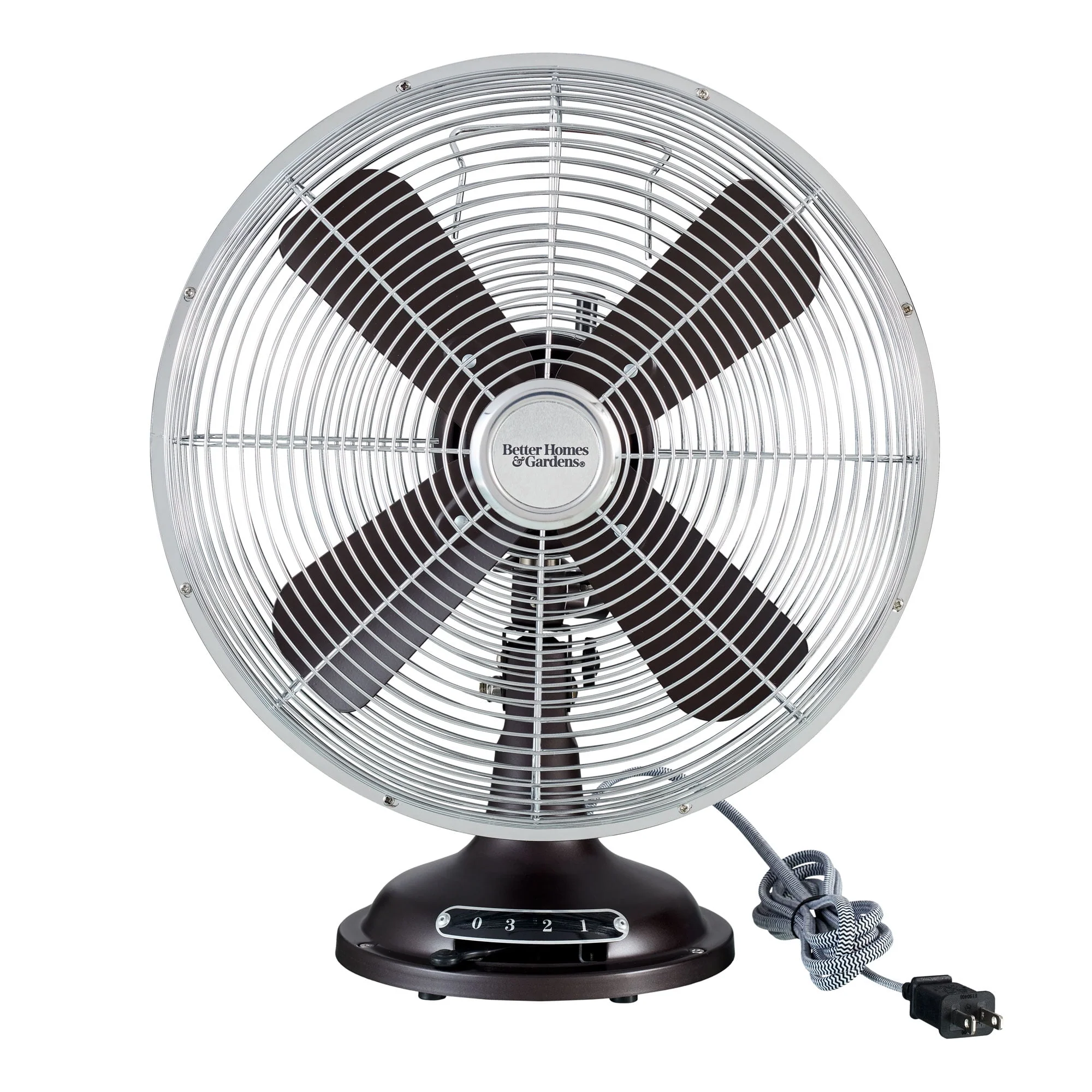 Better Homes & Gardens New 12 inch Retro 3-Speed Metal Tilted-Head Oscillation Table Fan Gold - Womvr
