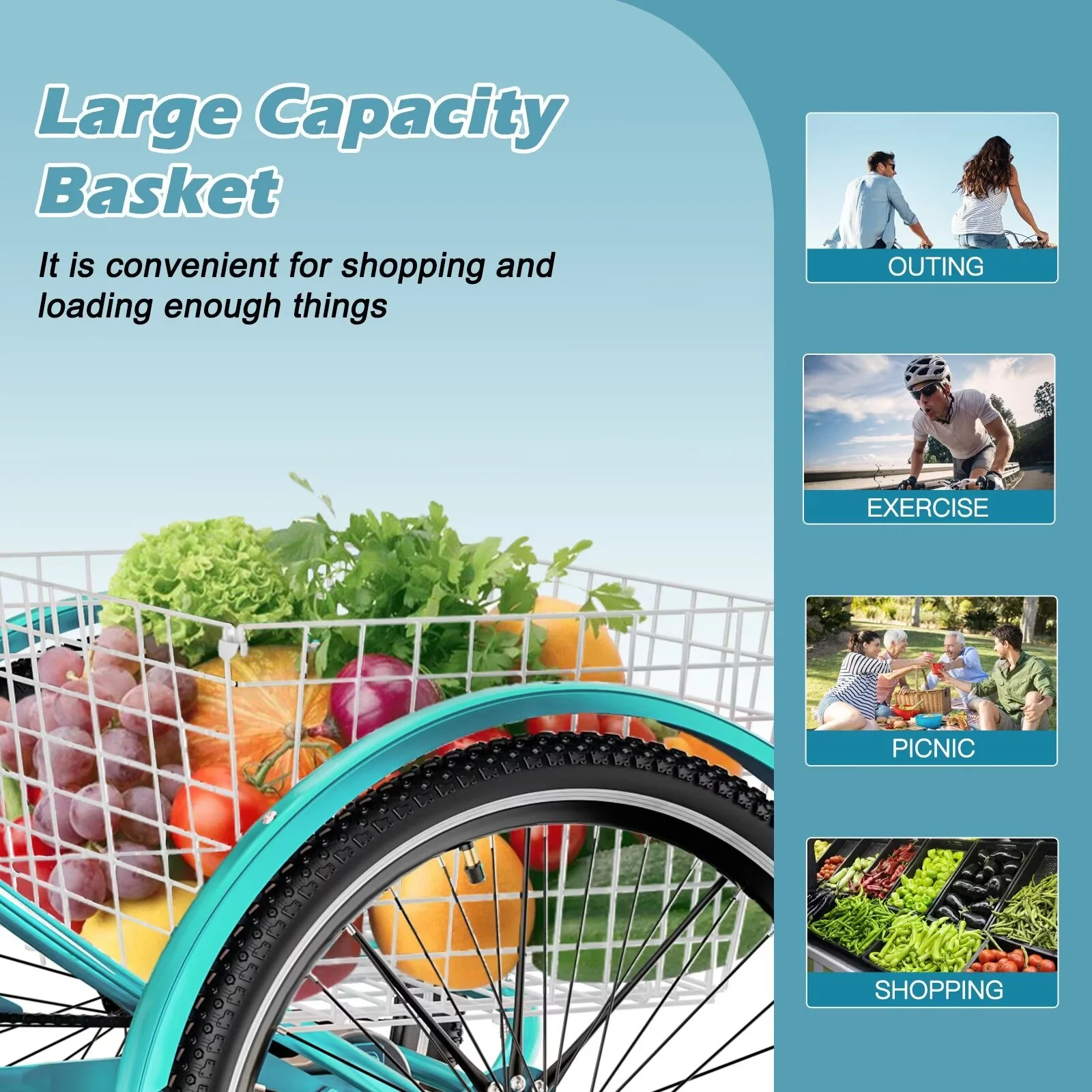 MOPHOTO 20/24/26 inch Adult Tricycle Folding 3 Wheel Cruiser Bikes 7 Speed, Portable and Foldable Trikes with Cargo Basket for Men & Women Outdoor Cycling, Purple - Womvr