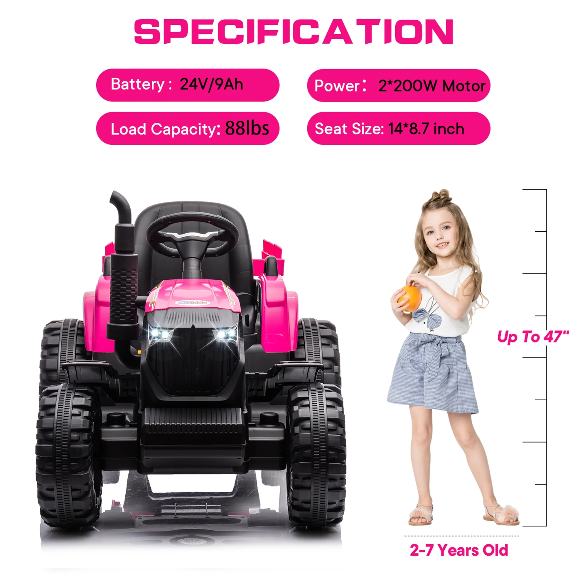 Hikiddo 24 Volt Ride on Toys, Kids Electric Ride On Tractor with Trailer & Remote - Green - Womvr