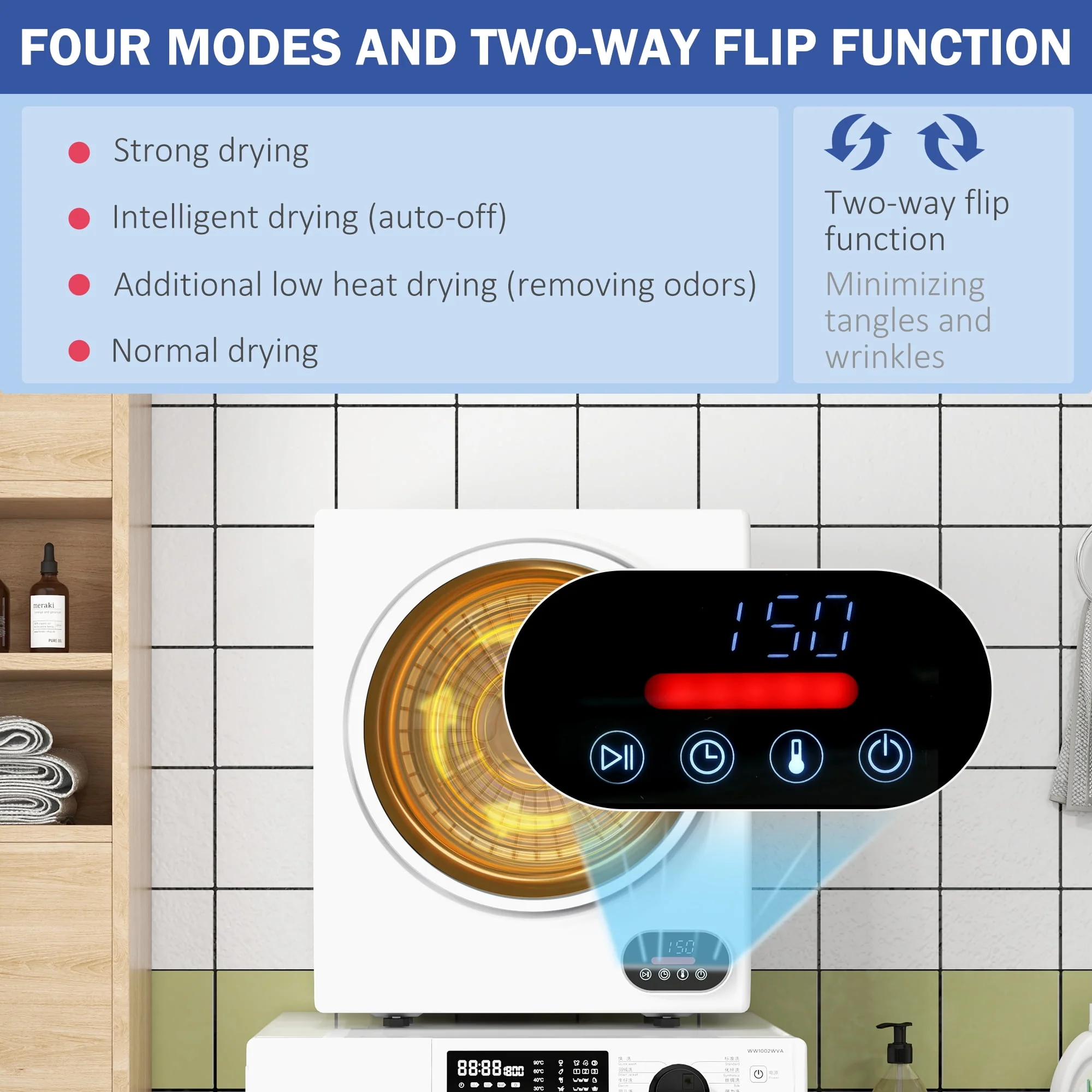 HOMCOM Portable Clothes Dryer 120V 850W Laundry Dryer for Apartment, Gray - Womvr