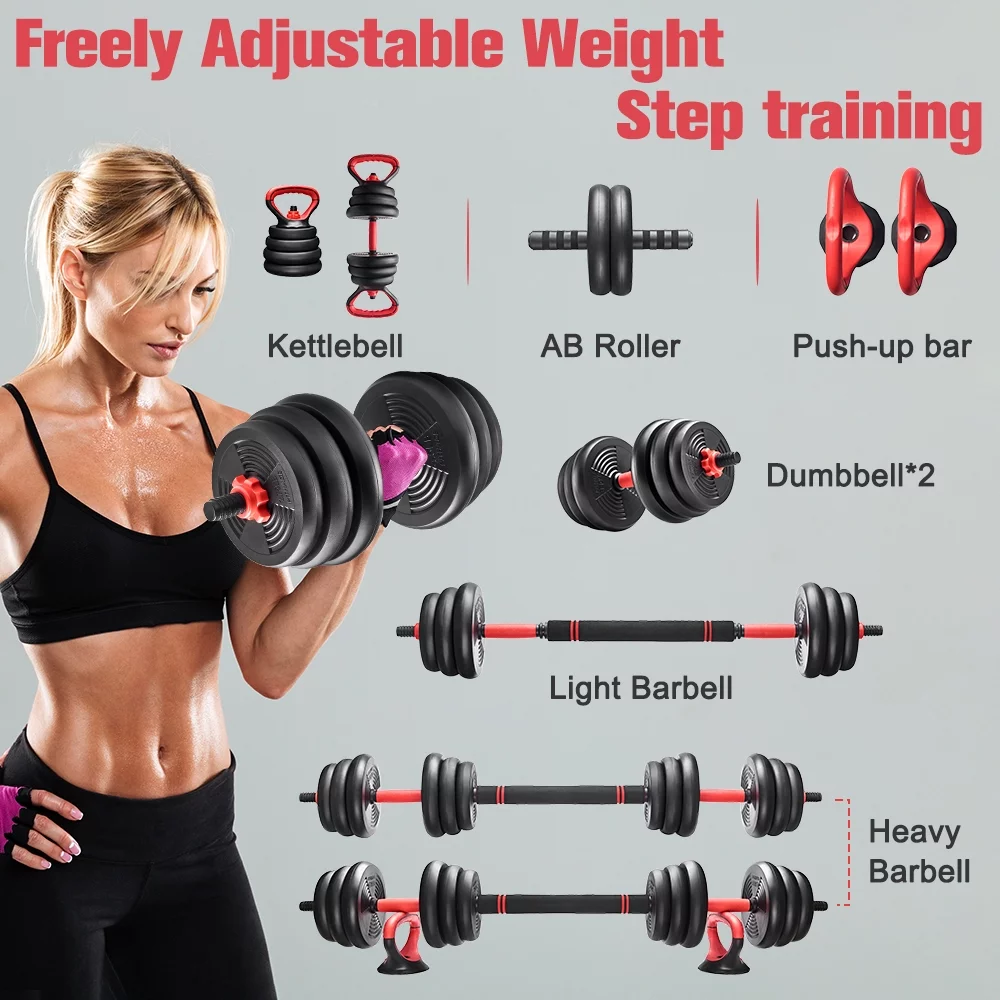 Pithage 6 in 1 Adjustable Dumbbells Set Free Weight Set Used as Dumbbells Barbell Exercise for Home Gym - Womvr
