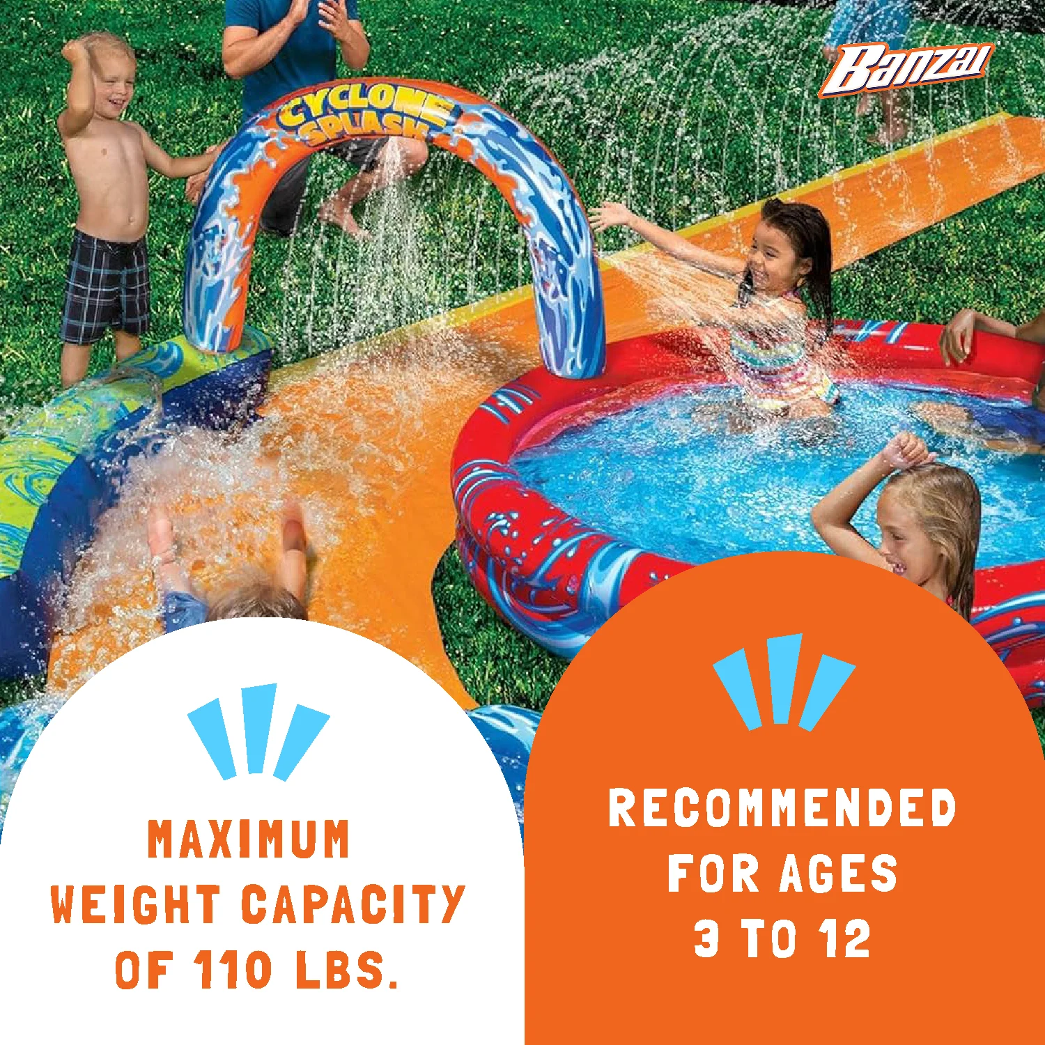 Banzai Cyclone Splash Park Inflatable w/ Sprinkling Slide & Water Aqua Pool - Womvr
