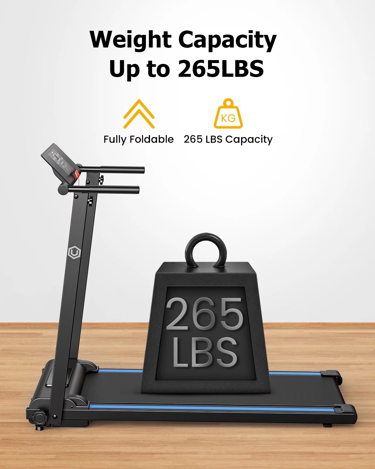 UREVO Folding Treadmill, 2.25HP Portable Mini Treadmills for Home Office, Compact Threadmill with 12 HIIT Modes, LCD Display, 265 lbs Capacity - Womvr