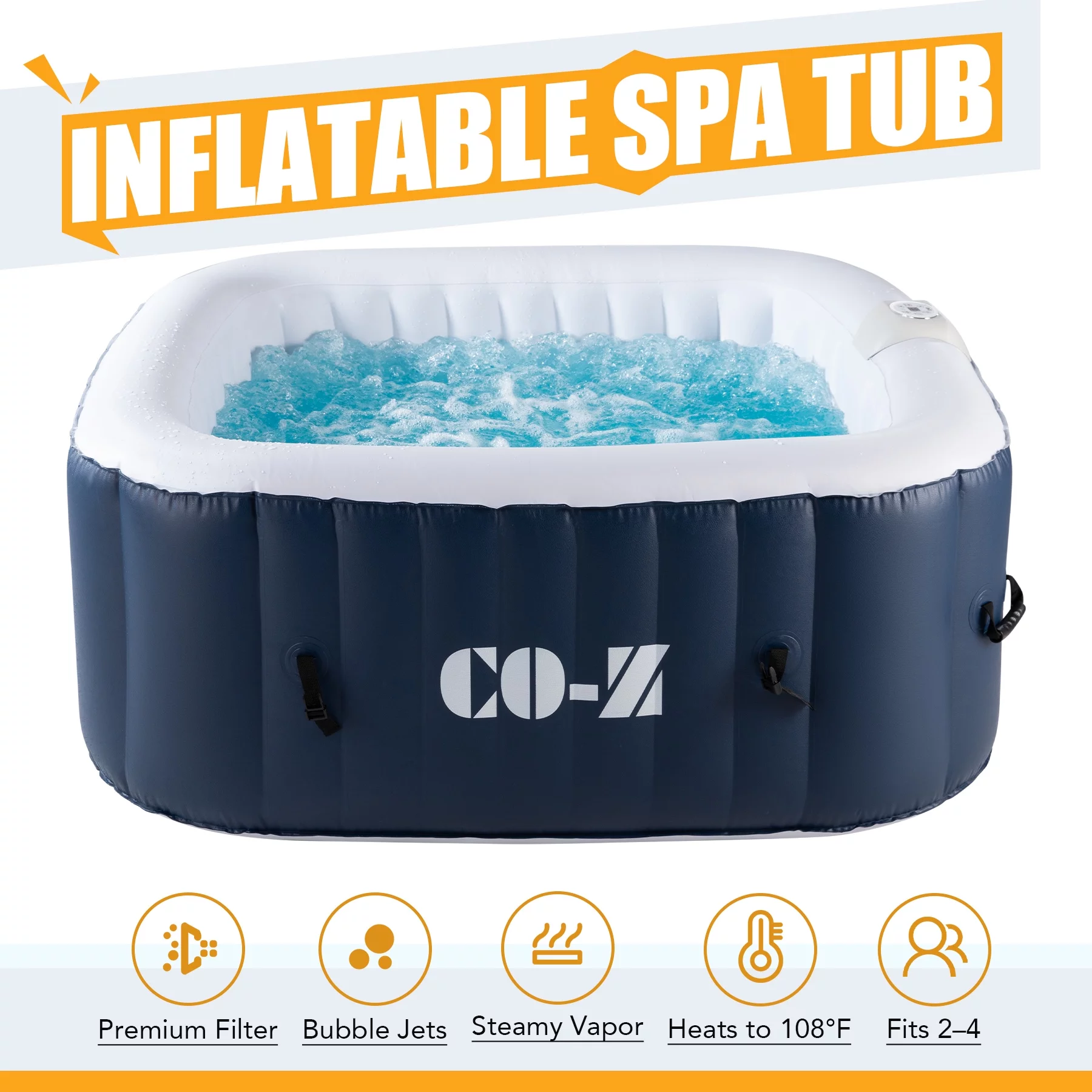CO-Z 4-6 Person 7' Blow-Up Hot Tub with 130 Air Jets Cover Electric Pump Portable Pool, Gray - Womvr
