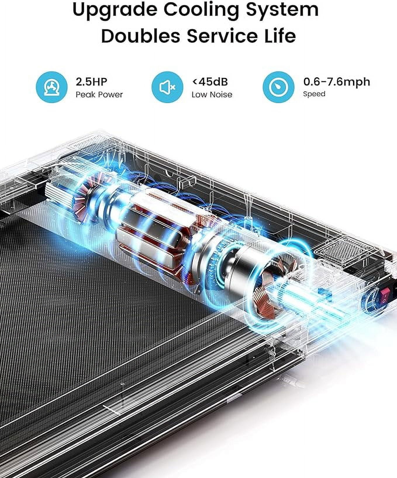 UPGO 2.5HP Walking Pad Under Desk Treadmill with Remote Control, Bluetooth and LED for Home/Office, Walking Jogging Machine with 265 lbs Weight Capacity - Womvr