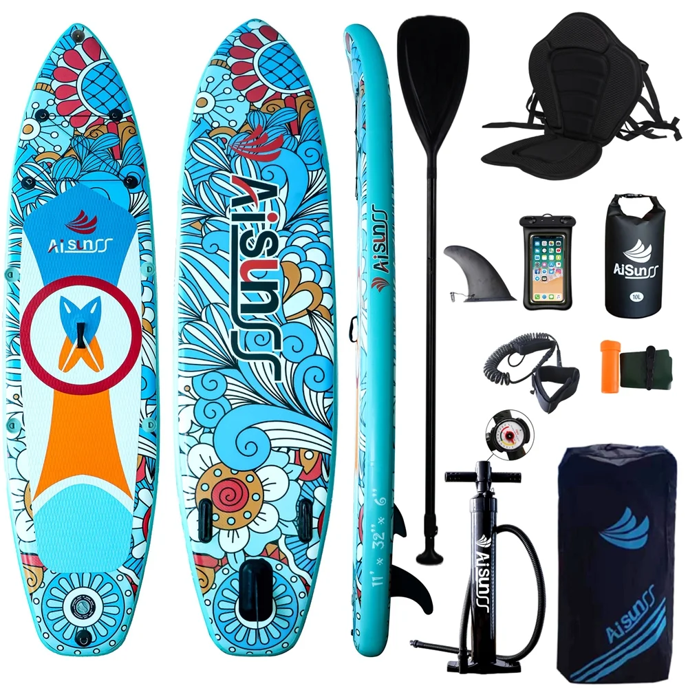AISUNSS Inflatable Paddle Board Stand up Paddle Board SUP .Accessories Include Non-Slip mat, safety Leash, Waterproof Phone Bag, Double Action Pump, Adjustable Aluminum Paddle - Womvr