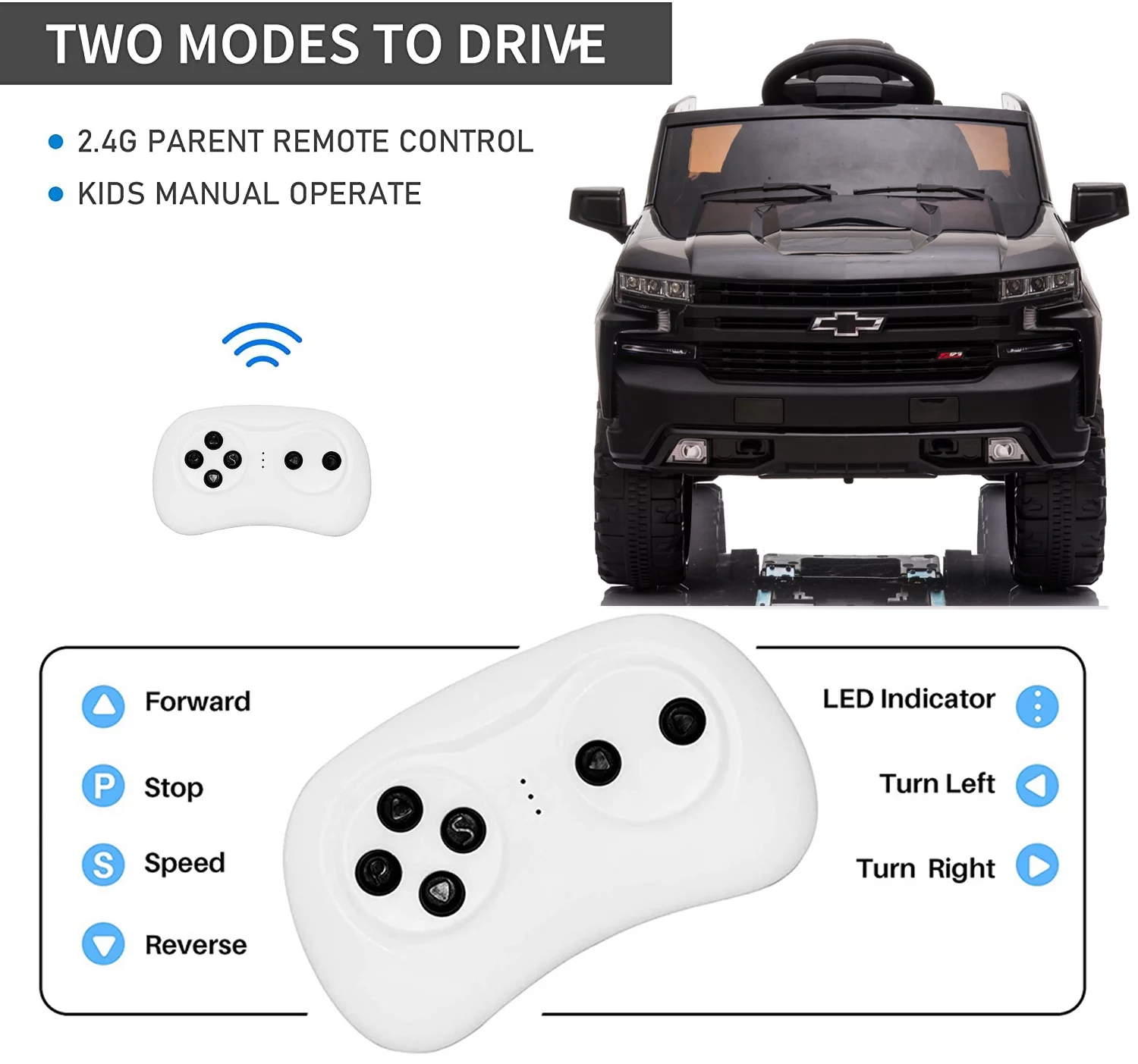 Chevrolet Silverado 12V Powered Ride on Cars for Kids, Remote Control, LED Light, MP3 Player, Electric Ride on Toys Truck for Boys Girls Gifts, White - Womvr