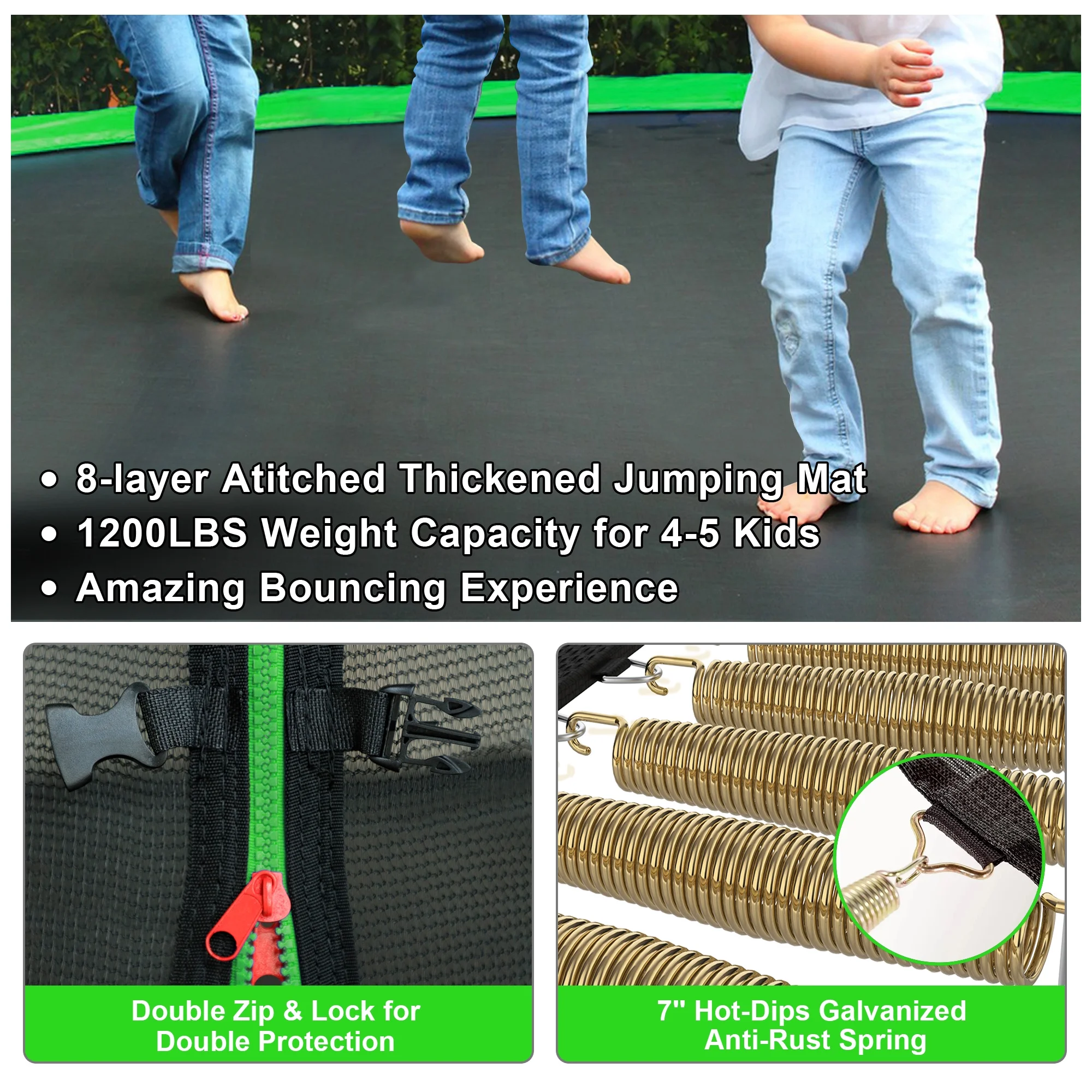 Jump Into Fun Trampoline 12FT 14FT, Trampoline with Enclosure, Basketball Hoop, 2 Balls, LED Light, Sprinkler and Socks, 1400LBS Trampoline for 1-2 Adults/ 4-5 Kids, Outdoor No Gap Design Trampoline - Womvr