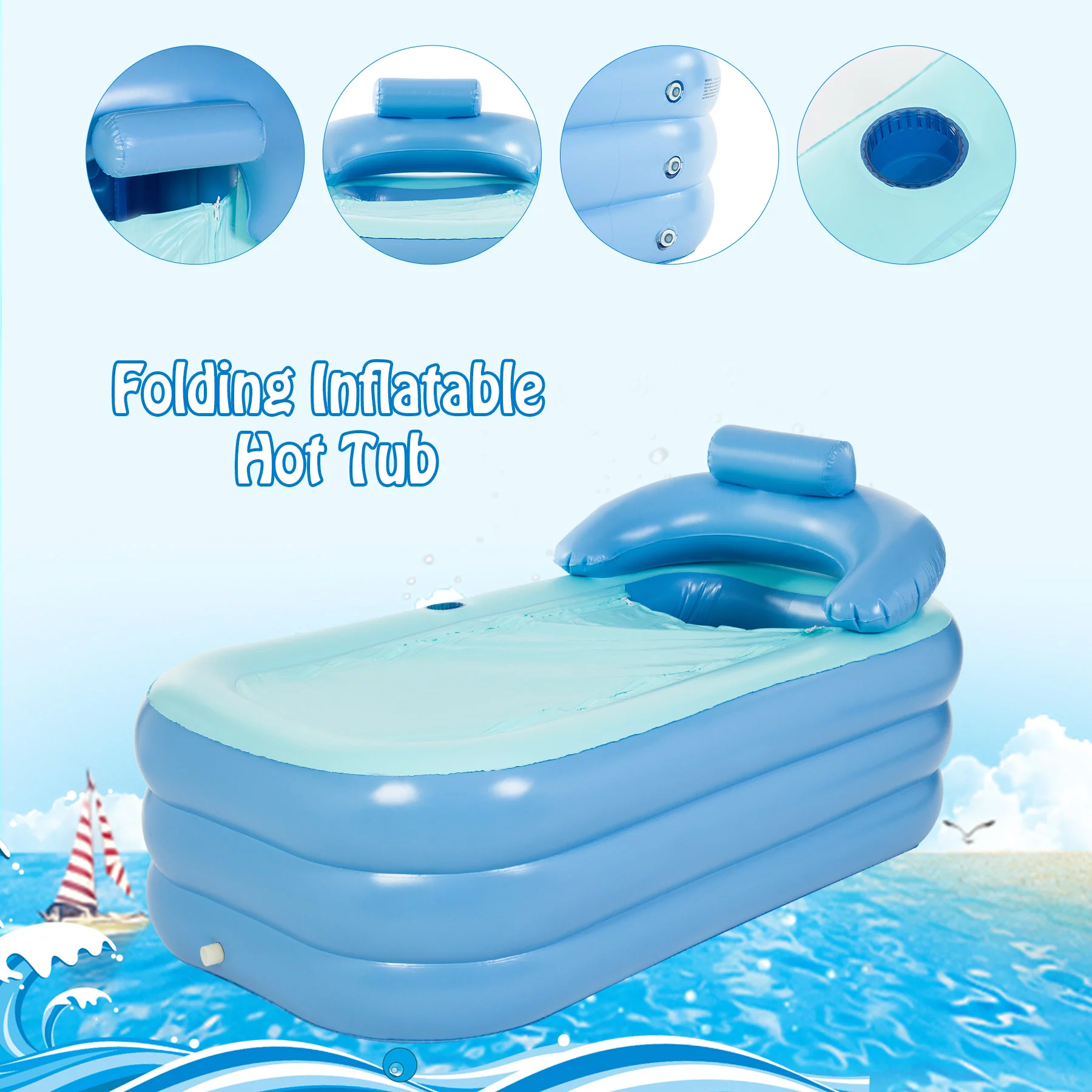 CO-Z 4-6 Person 7' Blow-Up Hot Tub with 130 Air Jets Cover Electric Pump Portable Pool, Gray - Womvr