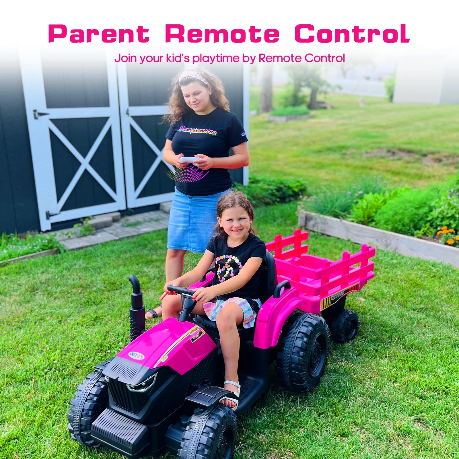 Hikiddo 24 Volt Ride on Toys, Kids Electric Ride On Tractor with Trailer & Remote - Green - Womvr