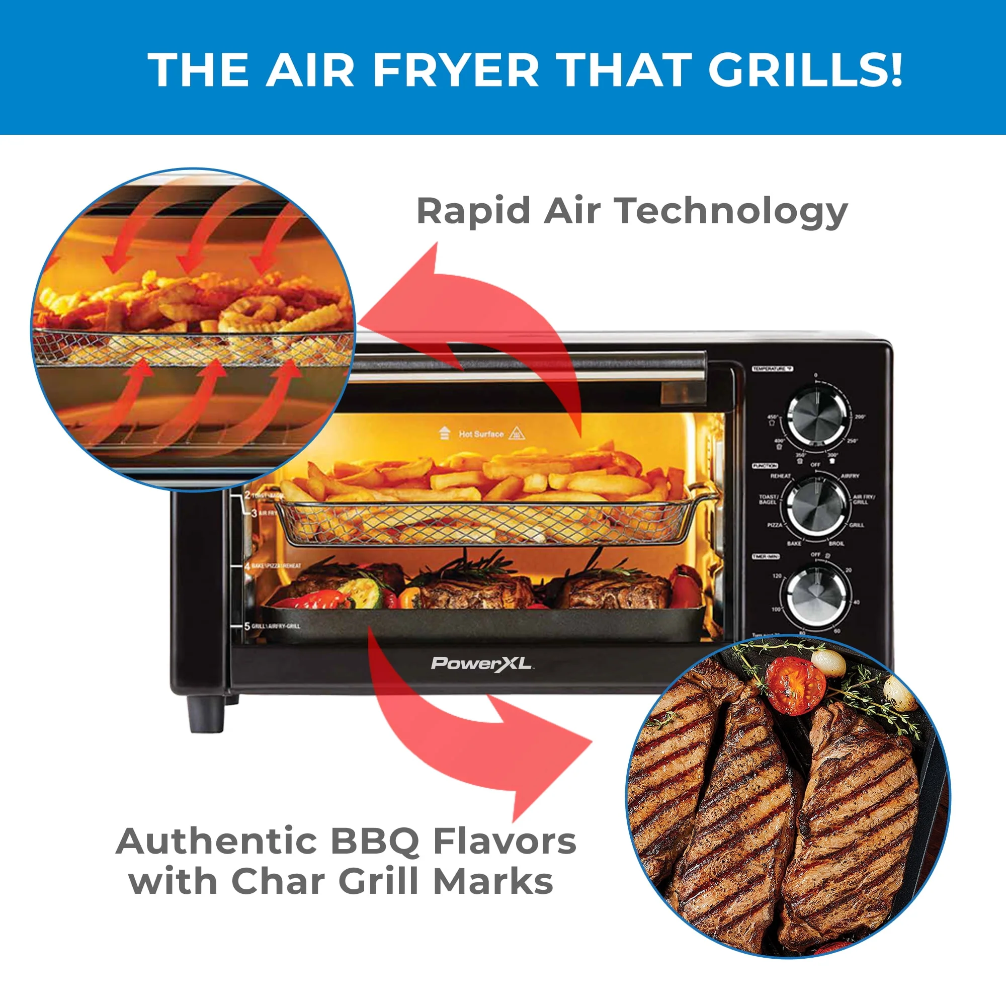 PowerXL Air Fryer Grill Plus, Toaster Oven, Black, 1500 Watts - Womvr
