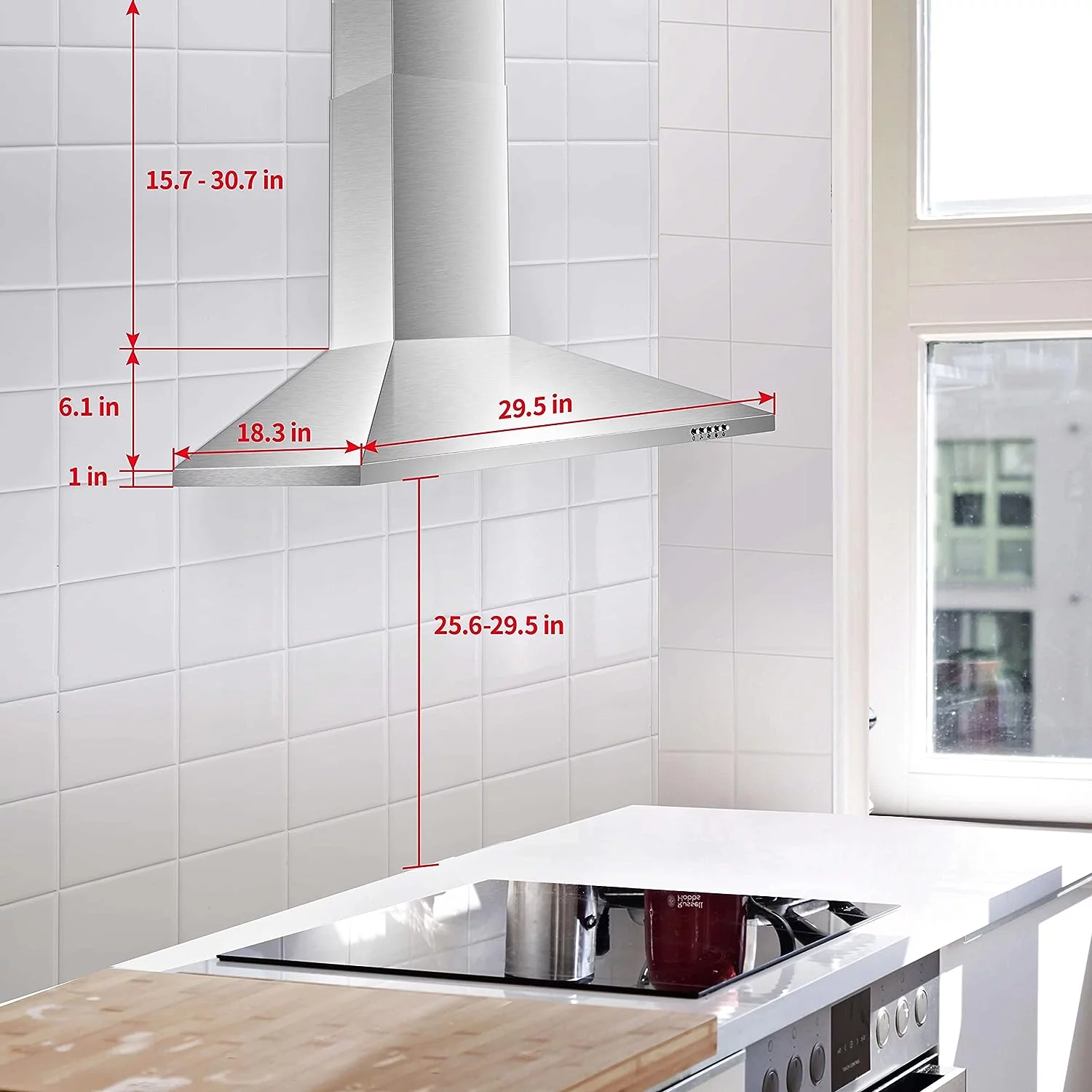 Range Hood 30 inch Wall Mounted Range Hood in Stainless Steel Convertible Stove Vent Hood 3 Speed - Womvr