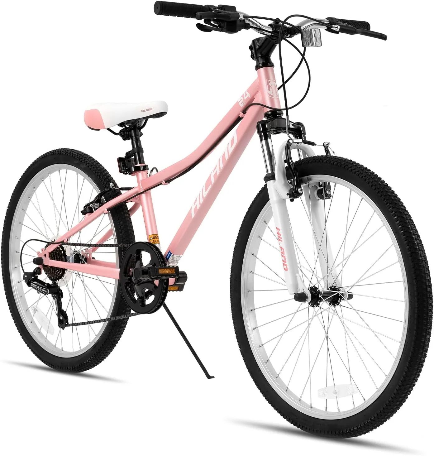 Hiland 24 inch Mountain Bike Shimano 7 Speeds for Teenager with Suspension Fork, Mint Pink - Womvr