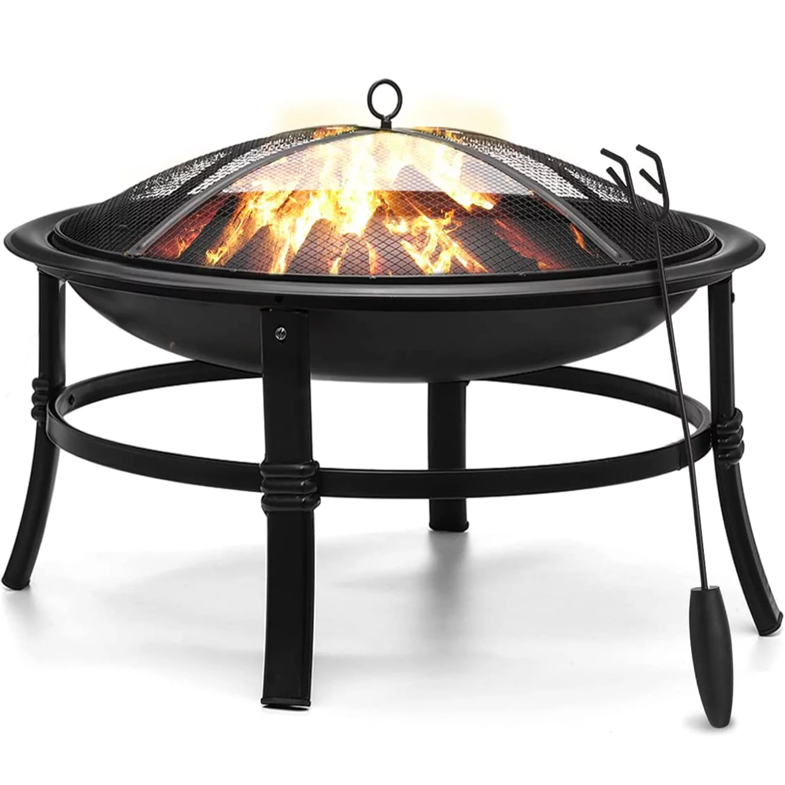 Singlyfire 26 inch Fire Pit for Outside Portable Fire Pit Wood Burning Small Fire Bowl for Camping Picnic Bonfire Patio Outside Backyard Garden Firepit with Log Grate, Poker - Womvr
