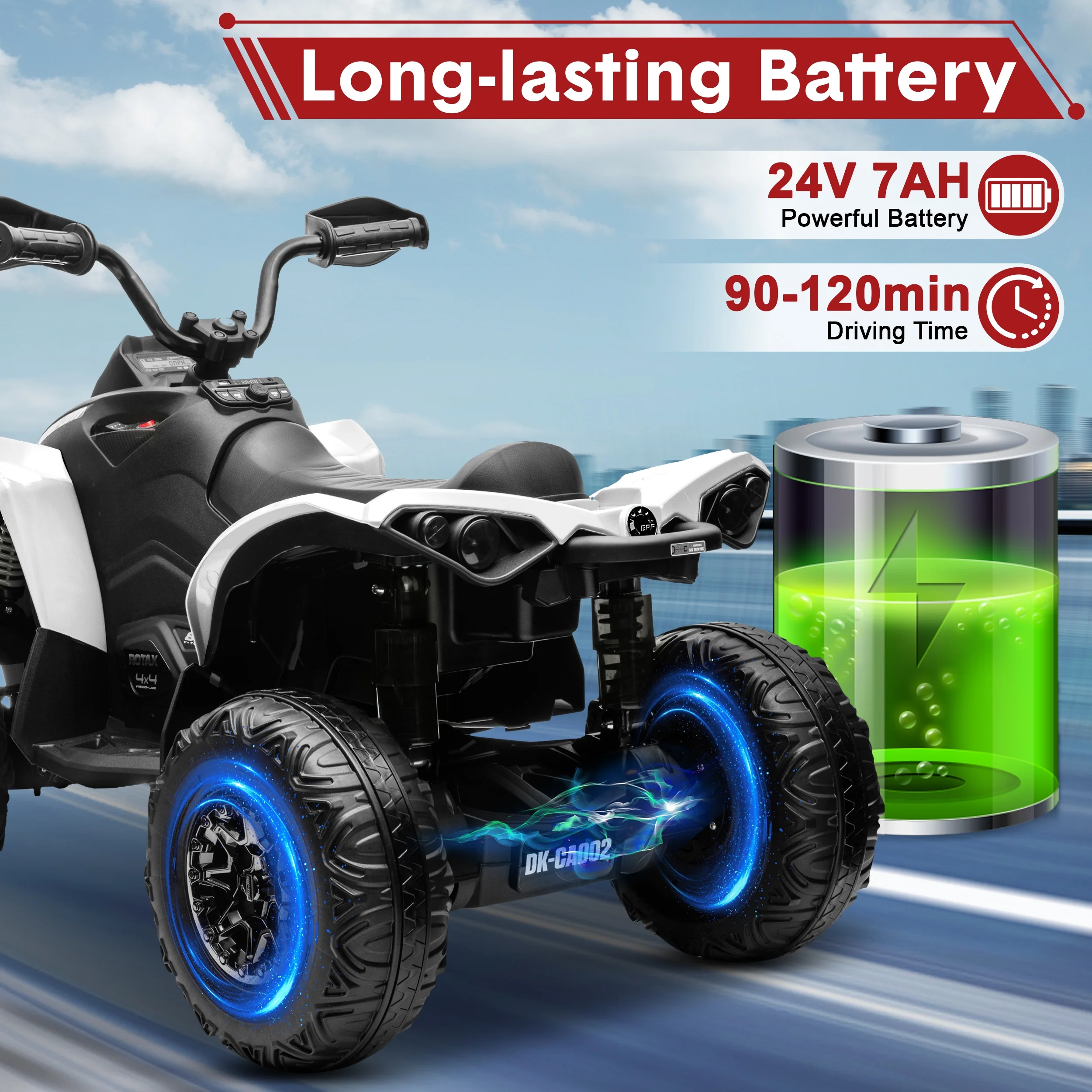 24V Ride on Toys, 4 Wheeler ATV for Kids with 2 Seater, 4x200W Motors, 4WD/2WD Switchable, Khaki - Womvr